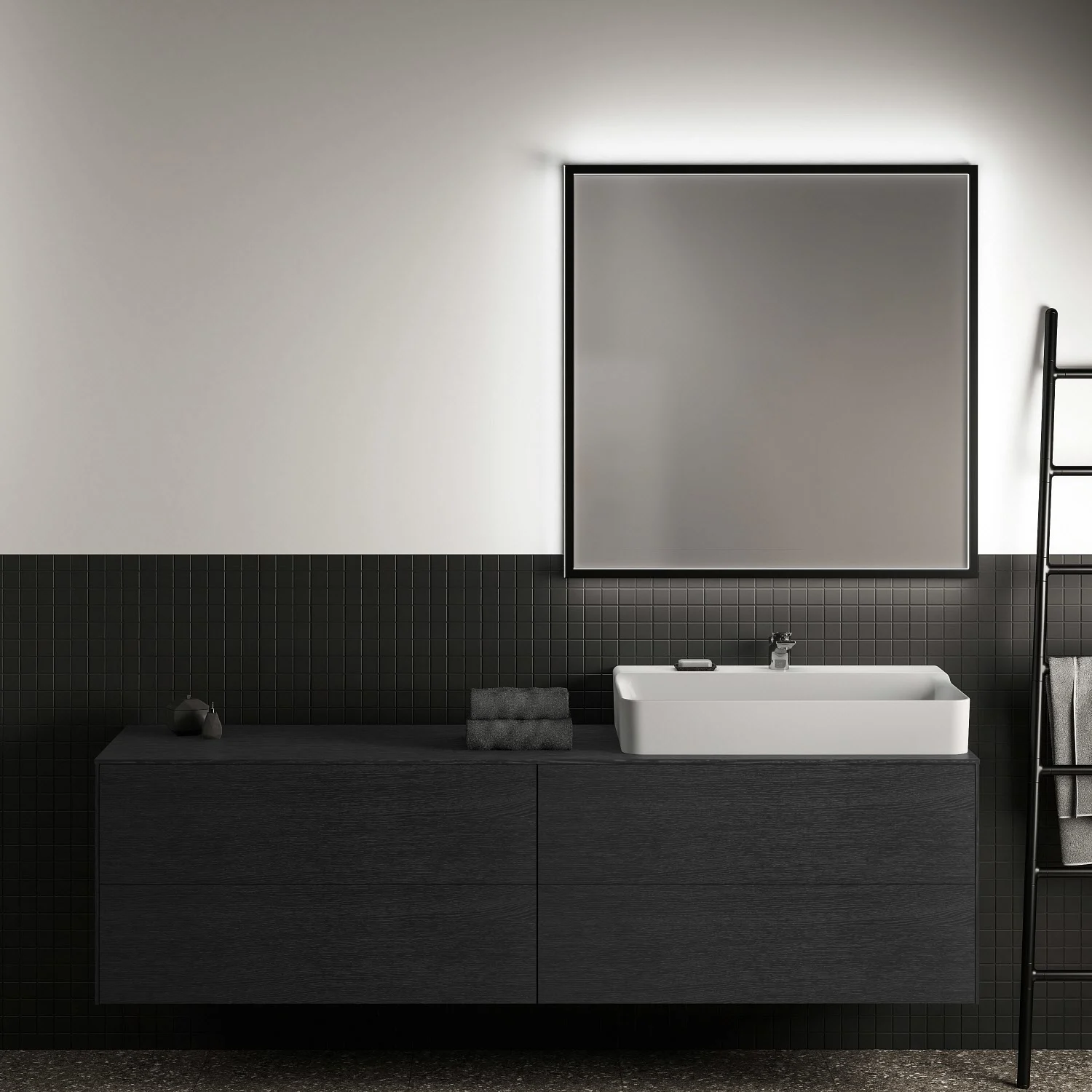 Ideal Standard Badspiegel Conca quadratisch 100 cm mit Beleuchtung und schwarzem Rahmen Bild 6