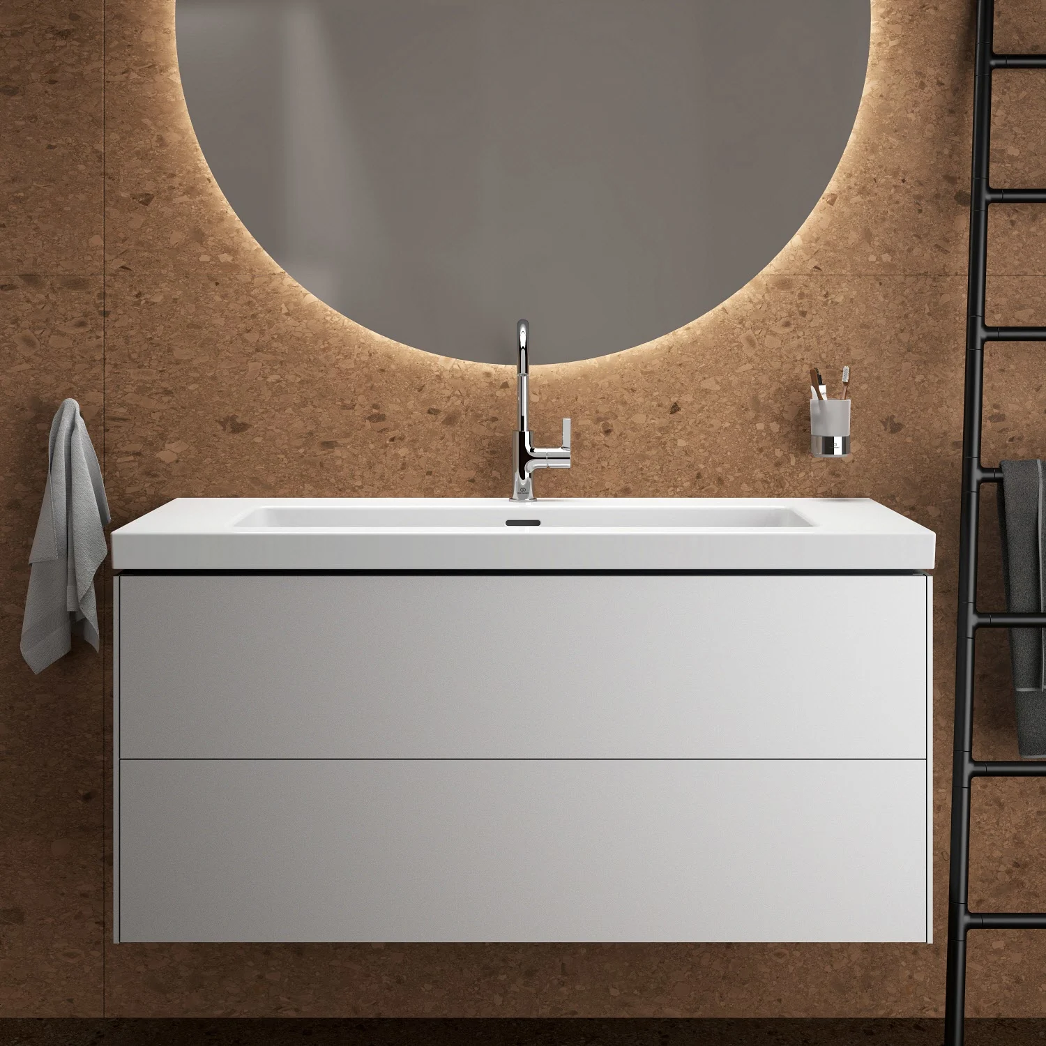 Ideal Standard Conca Badspiegel rund 120 cm mit Ambientebeleuchtung in Aluminiumoptik Bild 6