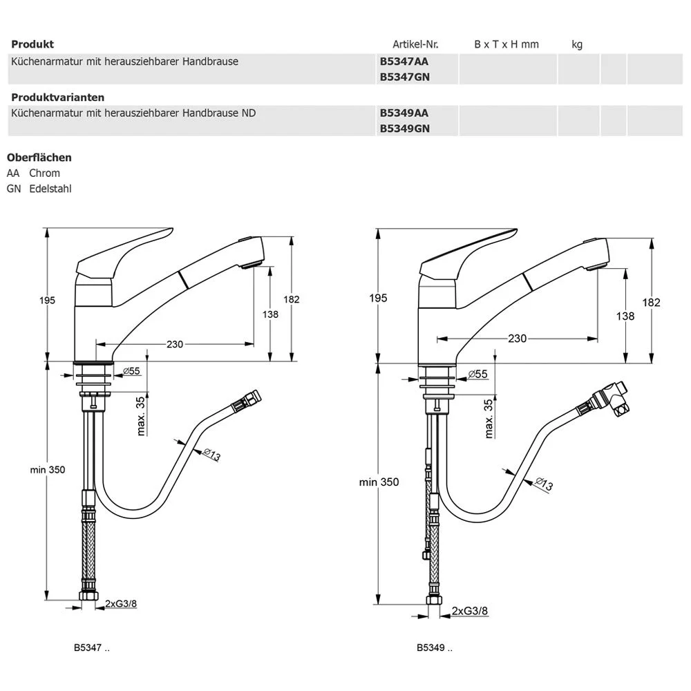Rysunek techniczny baterii kuchennej, Ideal Standard