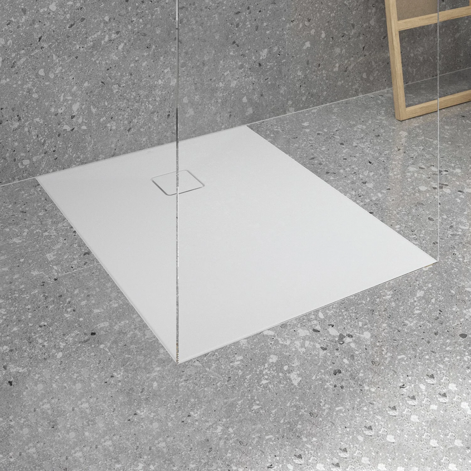 Ideal Standard Lastani Duschwanne 100 x 80 cm aus Sanitär-Acryl mit Polymer-Mineralgusskern (StoneTech™), Antirutsch-Oberfläche, bodenebener Einbau