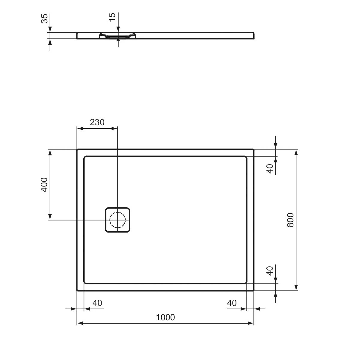 Ideal Standard Lastani Duschwanne 100 x 80 cm aus Sanitär-Acryl mit Polymer-Mineralgusskern (StoneTech™), Antirutsch-Oberfläche, bodenebener Einbau Bild 11