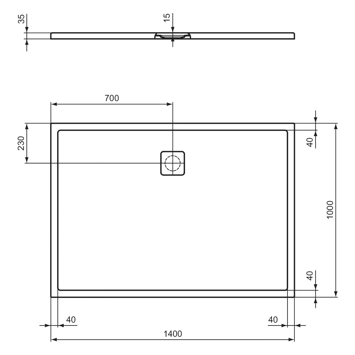 Ideal Standard Lastani Duschwanne 140 x 100 cm aus Sanitär-Acryl mit Polymer-Mineralgusskern (StoneTech™), Antirutsch-Oberfläche, bodenebener Einbau Bild 11