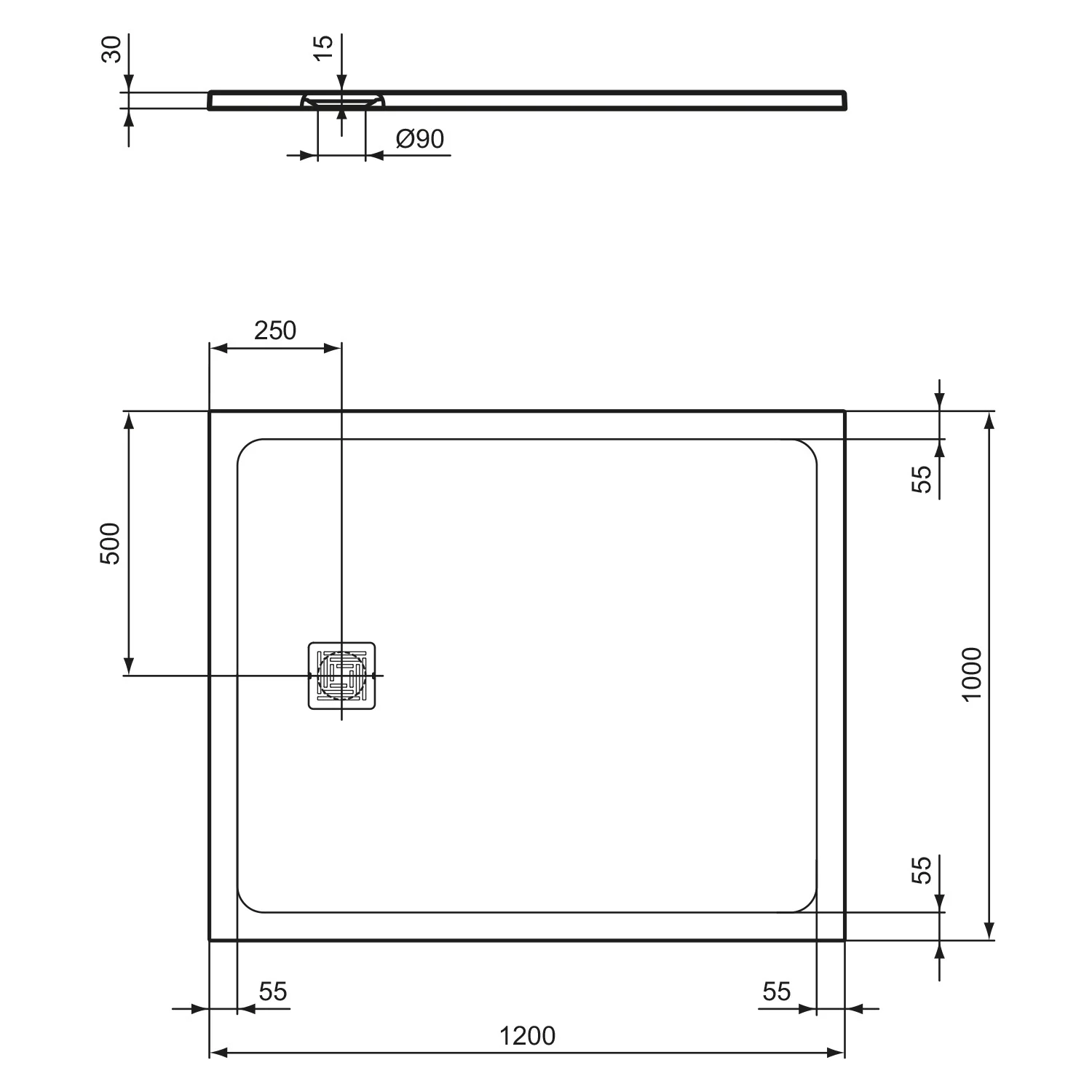 Ideal Standard Ultra Flat S + Rechteck-Brausewanne 120 x 100 cm, Ablaufposition: seitlich 25 cm Bild 3