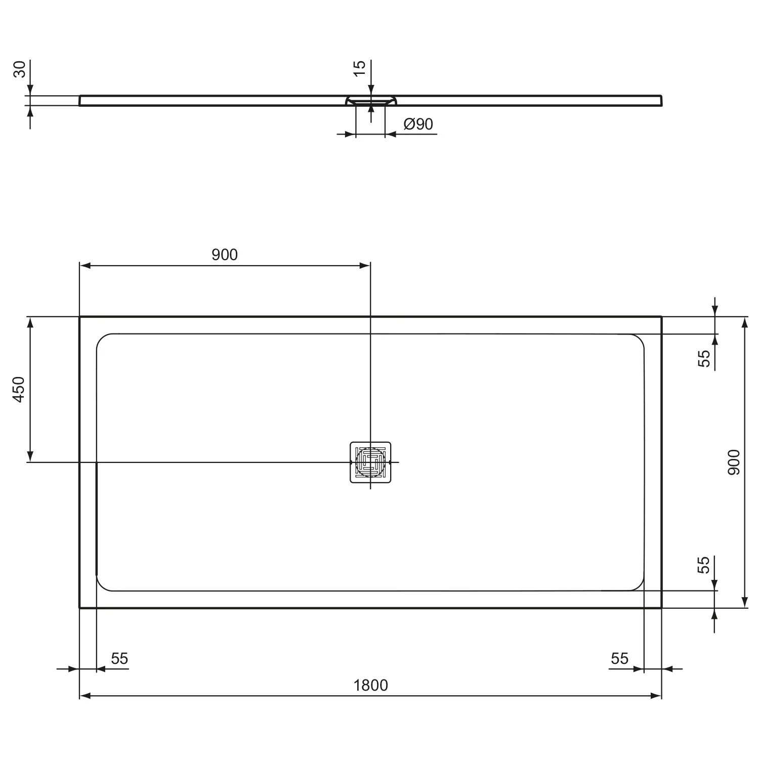 Ideal Standard Ultra Flat S + Rechteck-Brausewanne 180 x 90 cm, Ablaufposition: zentriert Bild 3