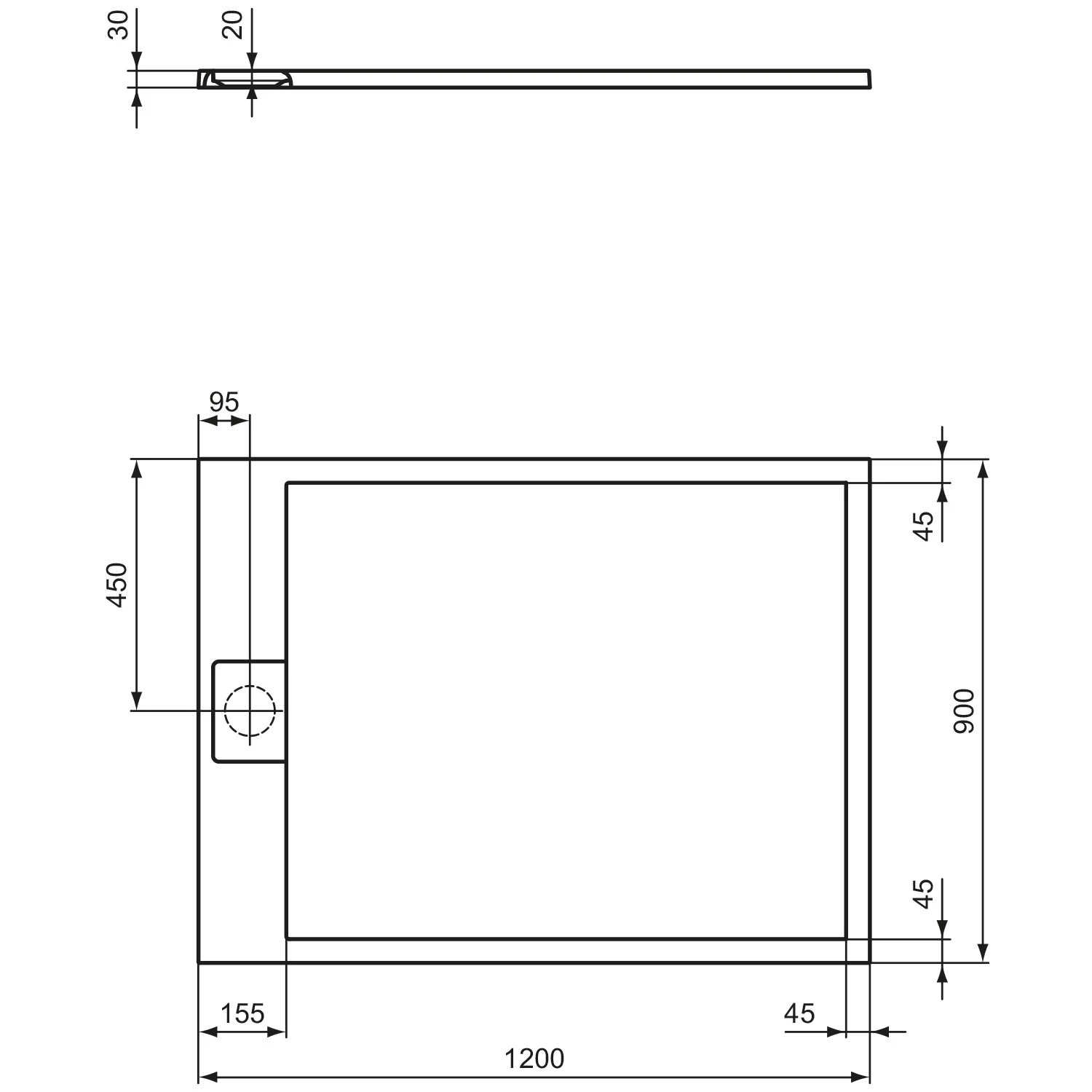 Ideal Standard Ultra Flat S i.life Rechteck-Brausewanne 120 x 90 cm, bodeneben Bild 5