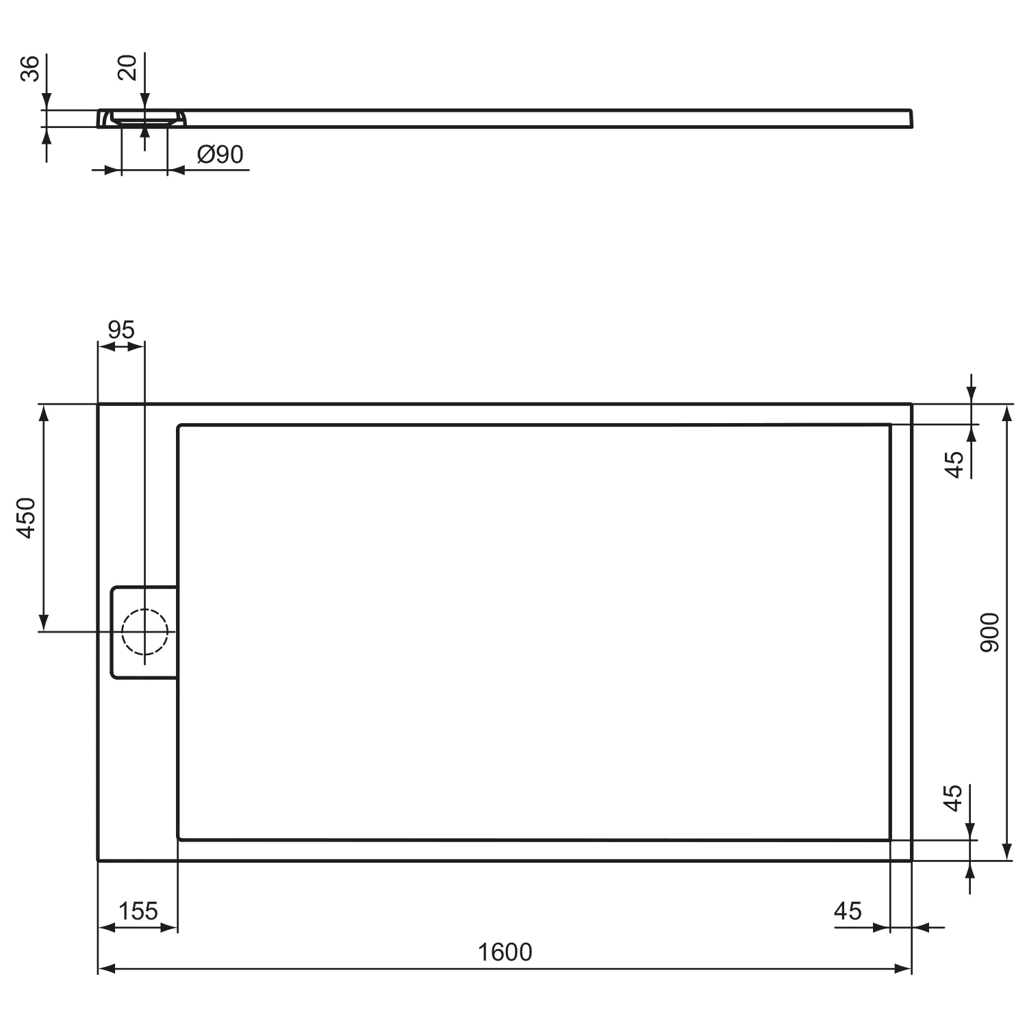 Ideal Standard Ultra Flat S i.life Rechteck-Brausewanne 160 x 90 x 3,6 cm Bild 3