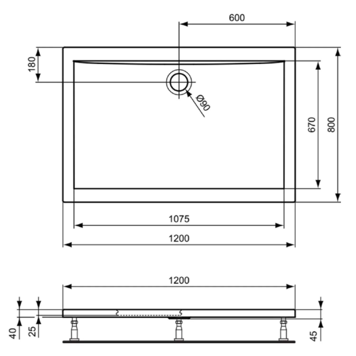 Ideal Standard Ultra Light Rechteck-Brausewanne 120 x 80 cm Bild 4