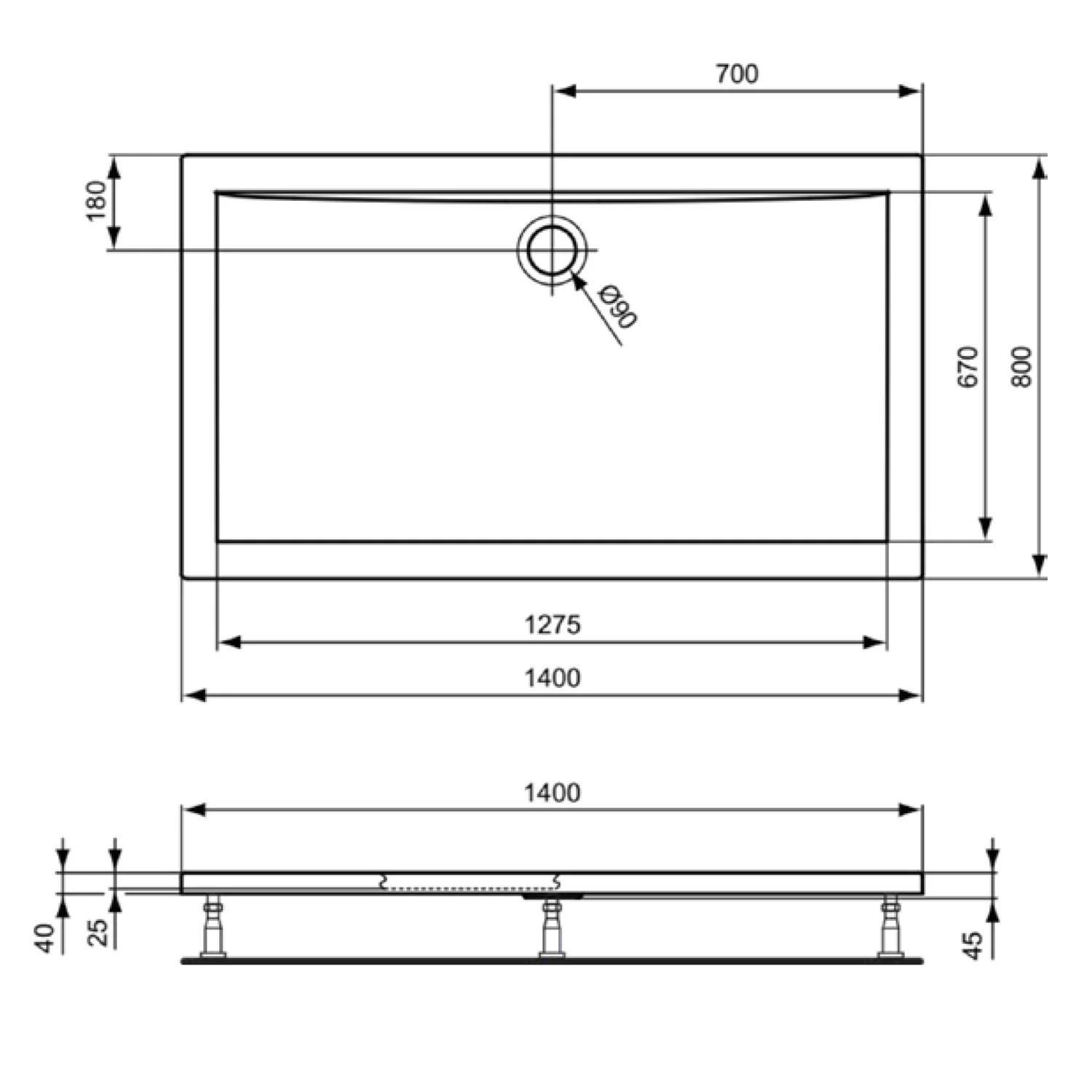 Ideal Standard Ultra Light Rechteck-Brausewanne 140 x 80 cm Bild 4