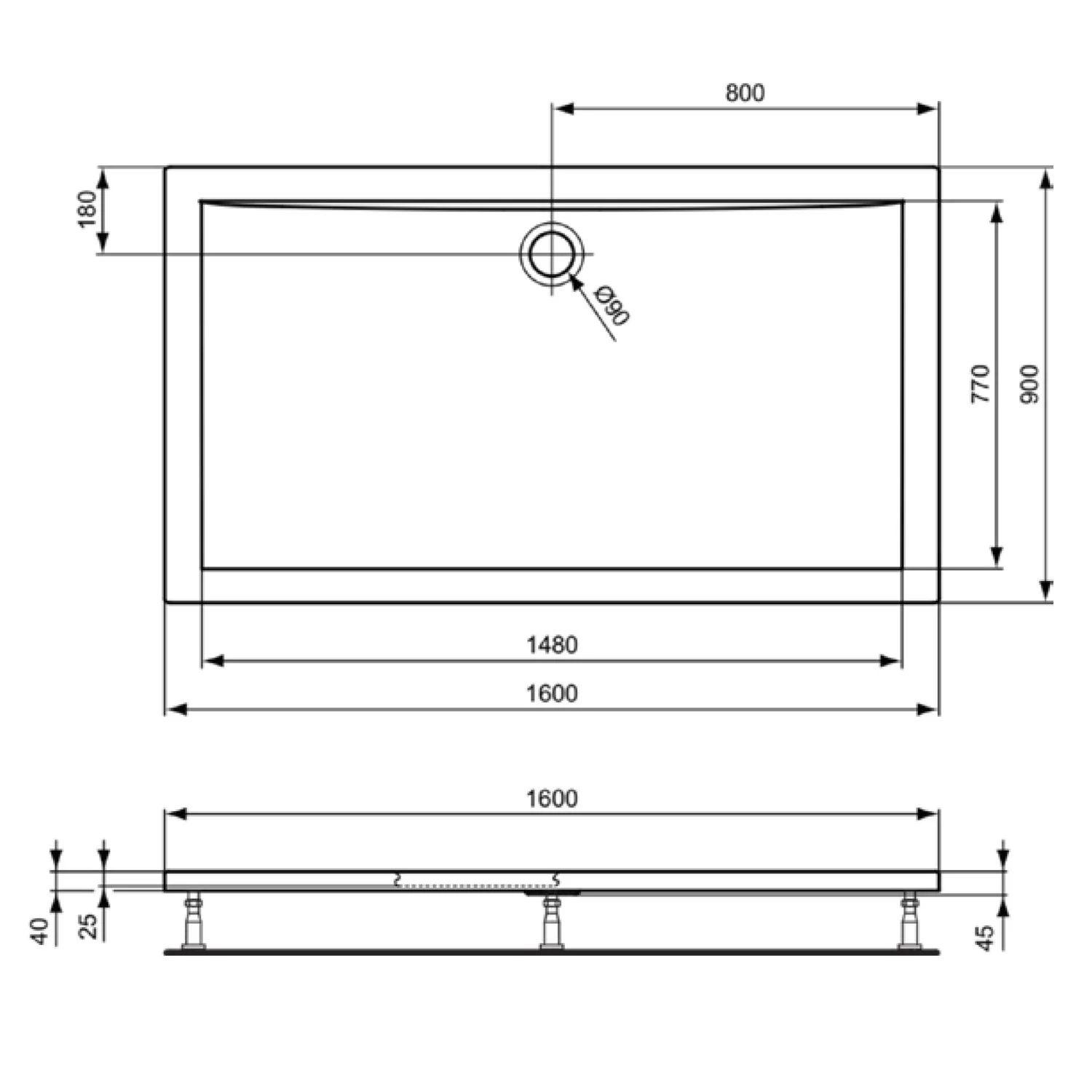 Ideal Standard Ultra Light Rechteck-Brausewanne 160 x 90 cm Bild 4