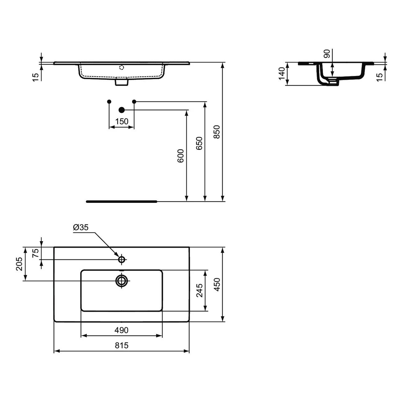 Ideal Standard Eurovit Waschtisch, 1 Hahnloch, mit Überlauf, 81,5 x 45 x 14 cm Bild 4