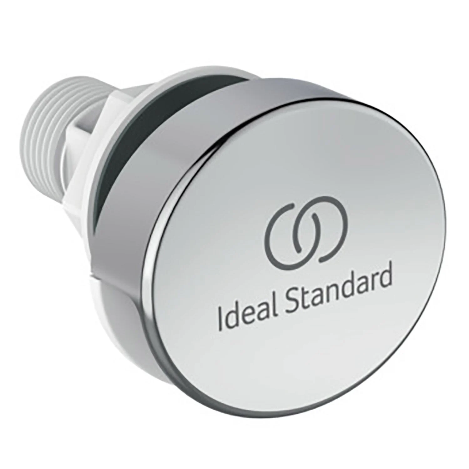 Chromowana pokrywa z logo Ideal Standard na białym tle, Ideal Standard