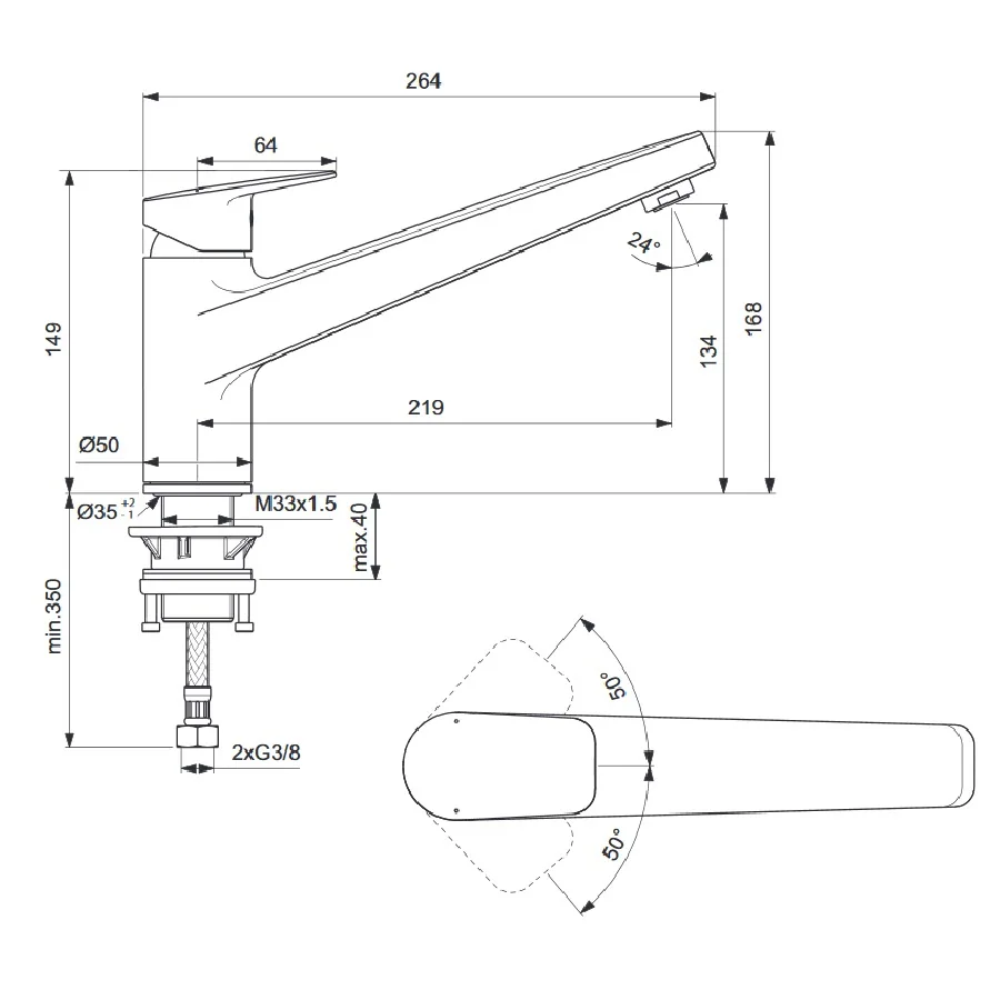 Rysunek techniczny baterii kuchennej, Ideal Standard
