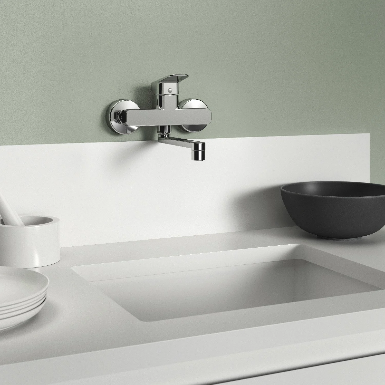 Bateria ścienna zainstalowana w nowoczesnej kuchni, Ideal Standard