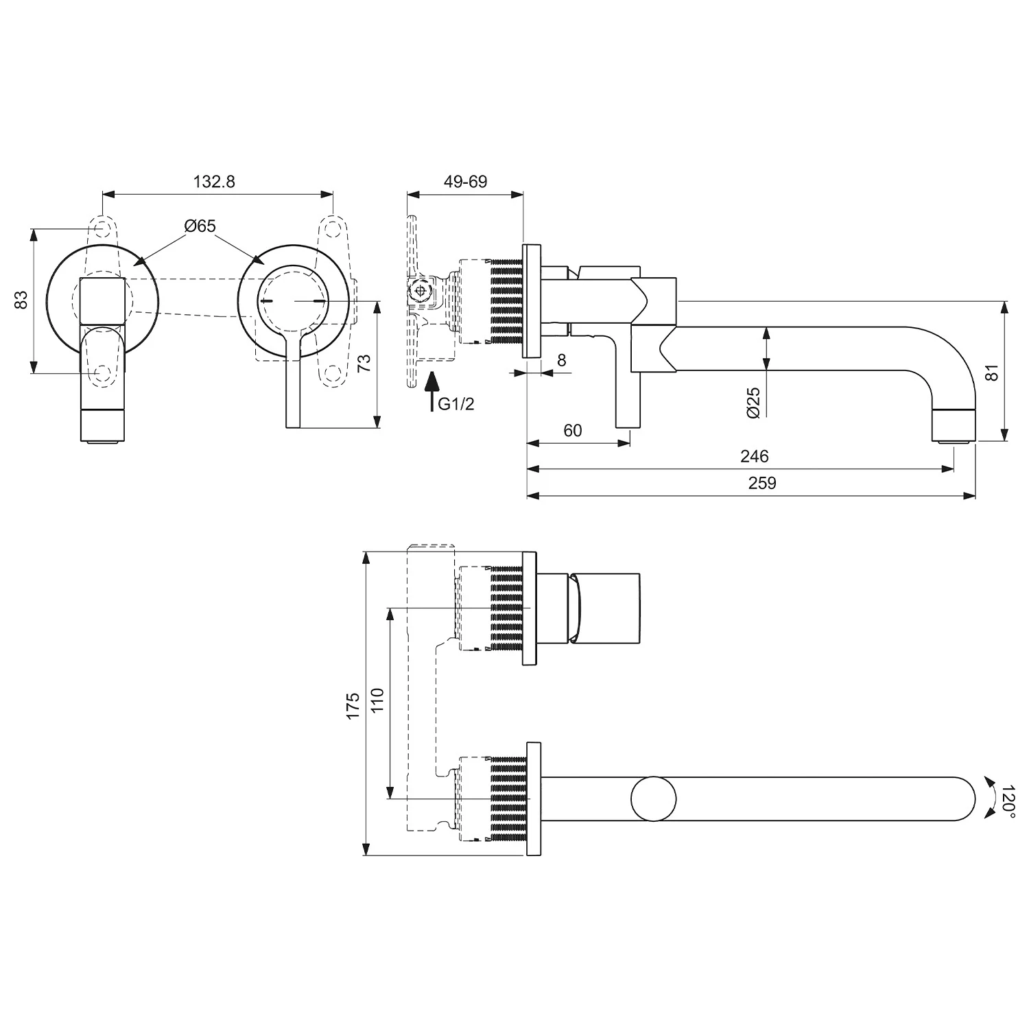 Rysunek techniczny baterii ściennej, Ideal Standard