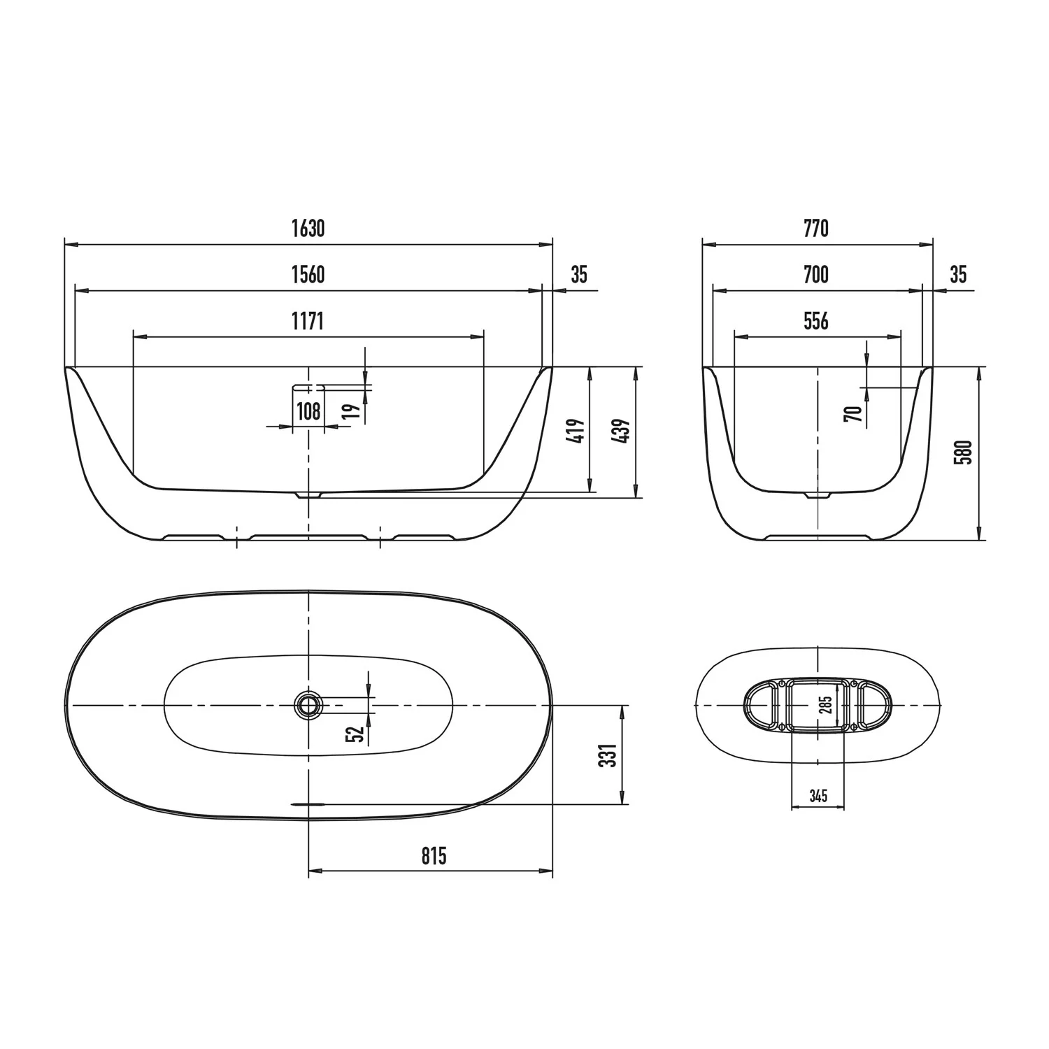 Kaldewei MEISTERSTÜCK OYO DUO  Mod. 1050-4034 Badewanne 163 x 77 cm, mit Perl-Effekt, mit Überlauf und Ablaufdeckel emailliert Bild 5