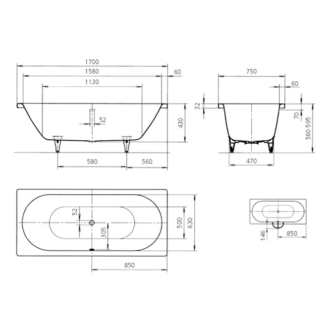 Kaldewei CLASSIC DUO Mod. 107 Badewanne 170 x 75 cm mit Installationsset BIS 5041 Bild 5