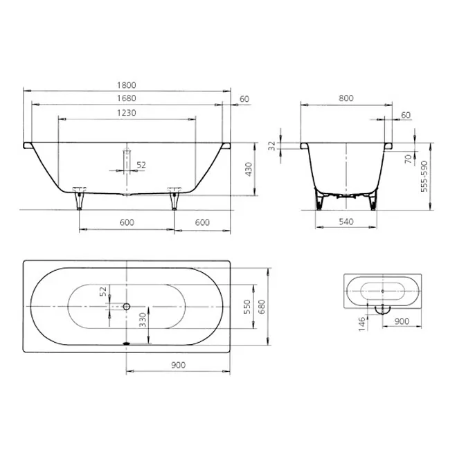 Kaldewei CLASSIC DUO Mod. 110 Badewanne 180 x 80 cm, mit Invisible Grip Bild 5