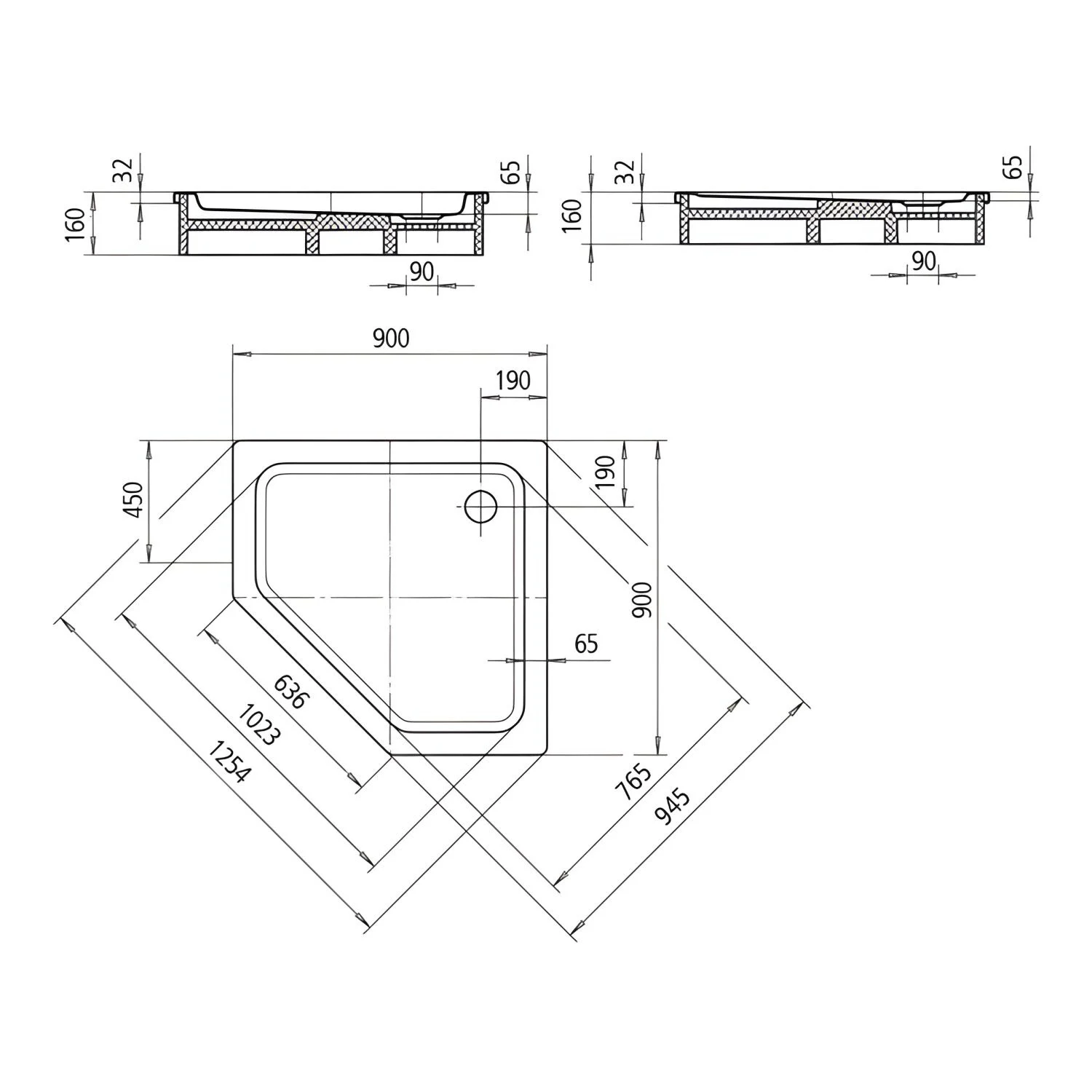 Kaldewei Cornezza 671-1 Fünfeck-Duschwanne 90 x 90 x 6,5 cm Bild 2