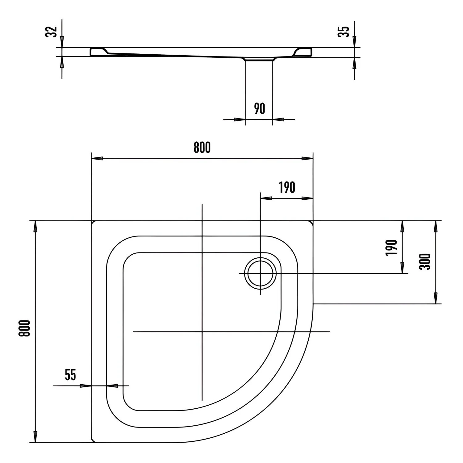 Kaldewei Zirkon 600-1 Viertelkreis-Duschwanne 80 x 80 x 3,5 cm Bild 2