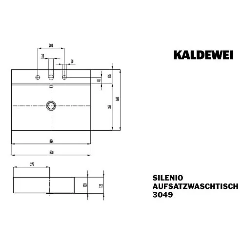 Rysunek techniczny podwójnej umywalki, Kaldewei