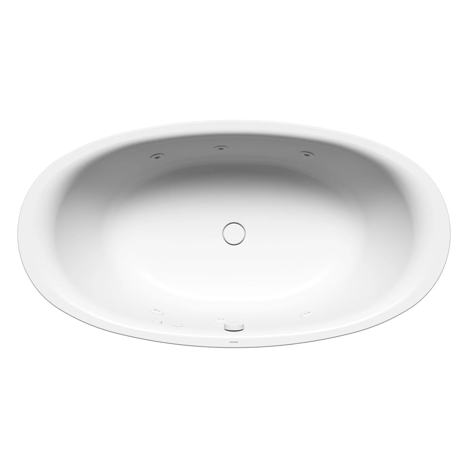 Biała owalna wanna z hydromasażem widok z góry, Kaldewei