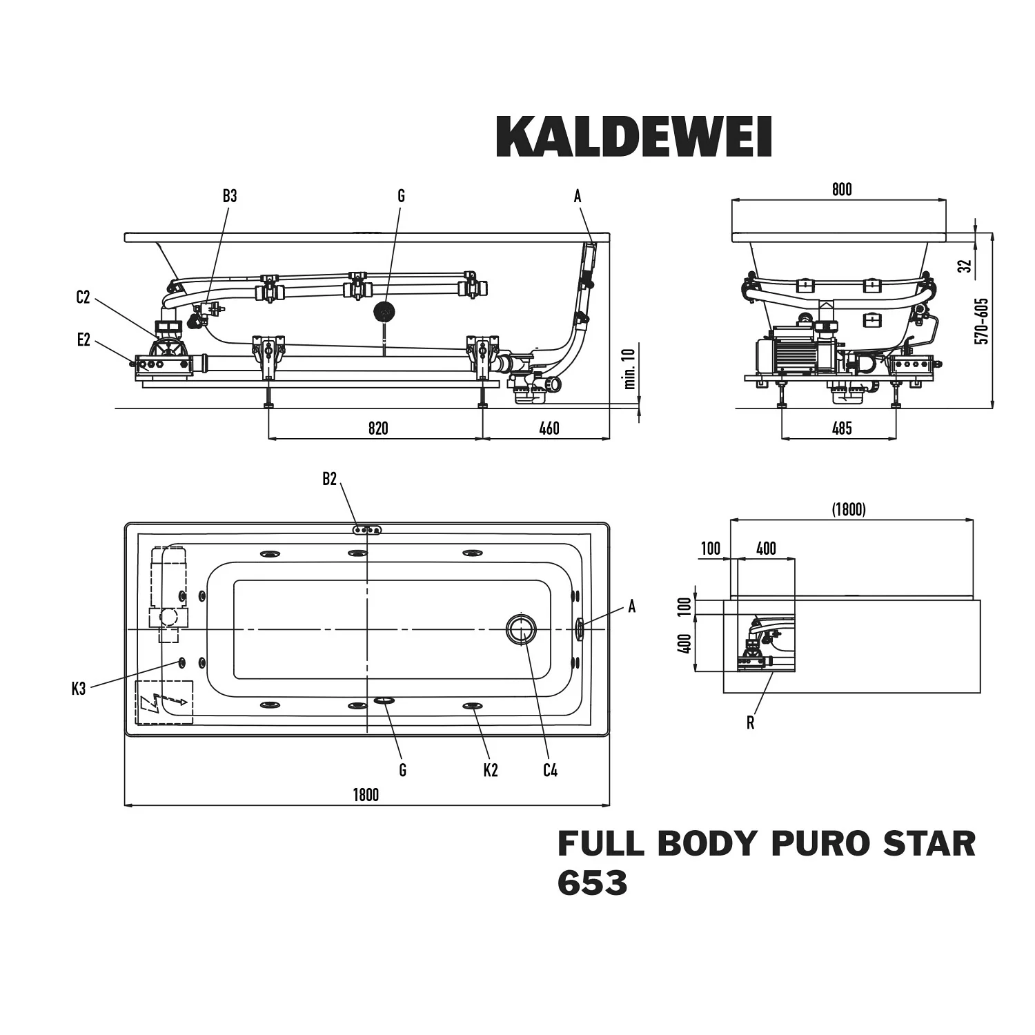 Rysunek techniczny wanny Kaldewei, Kaldewei