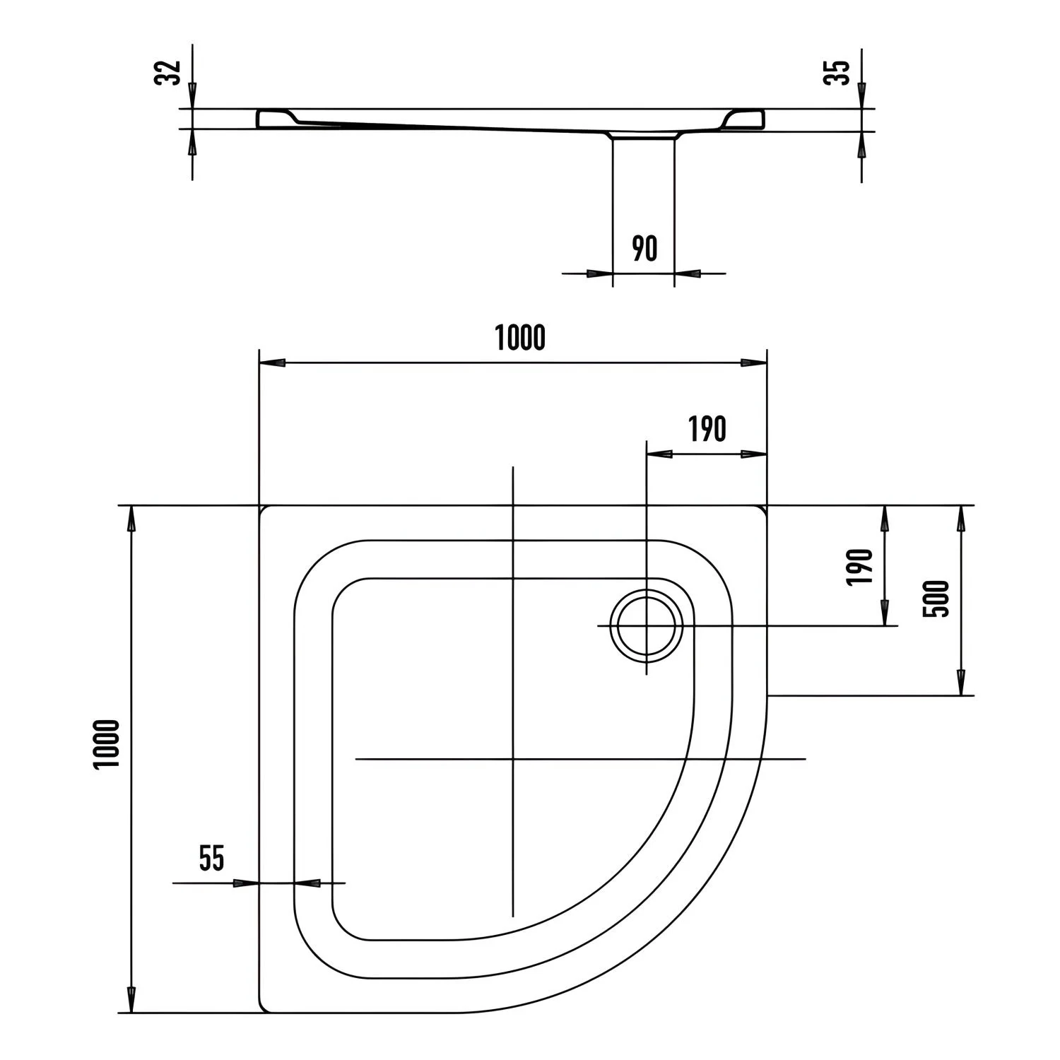 Kaldewei Zirkon 606-1 Viertelkreis-Duschwanne 100 x 100 x 3,5 cm Bild 2