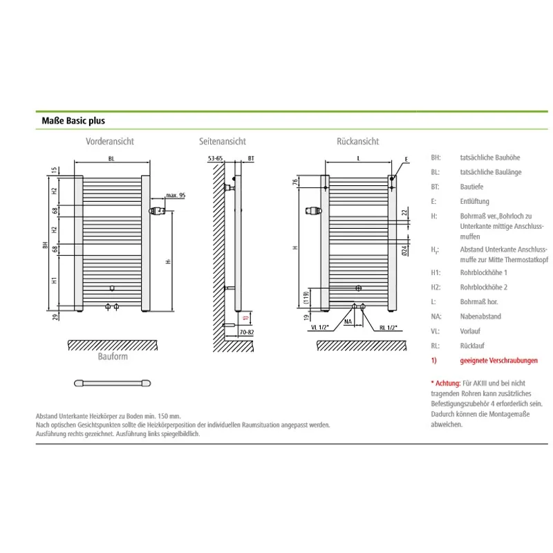 Kermi Basic plus Badheizkörper 45 x 3,5 x 144,8 cm, Thermostat rechts Bild 2