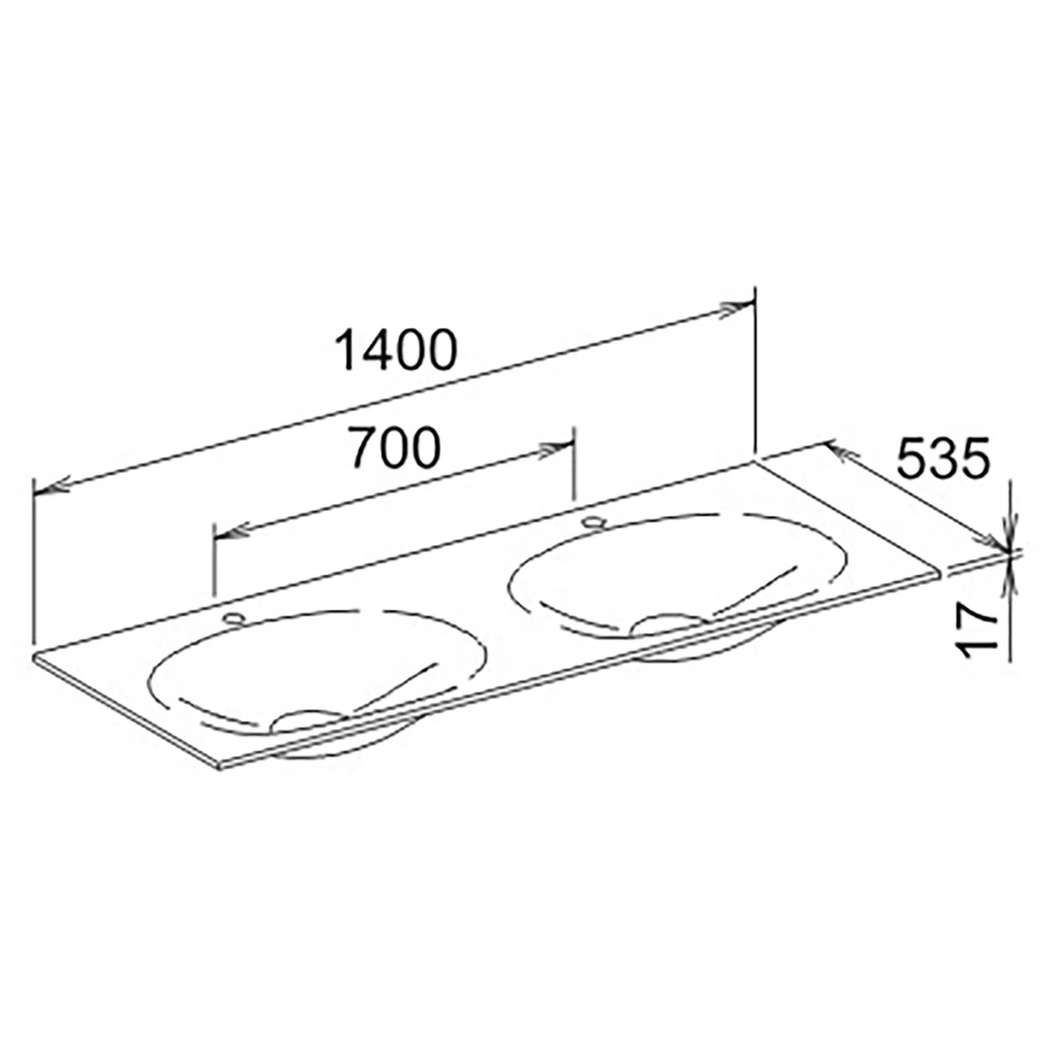 Rysunek techniczny płyty umywalkowej Varicor 140 cm, Keuco
