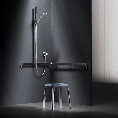 Keuco AXESS Narożna poręcz prysznicowa 90° z drążkiem prysznicowym, 115 x 115 x 130,1 cm Zdjęcie 5