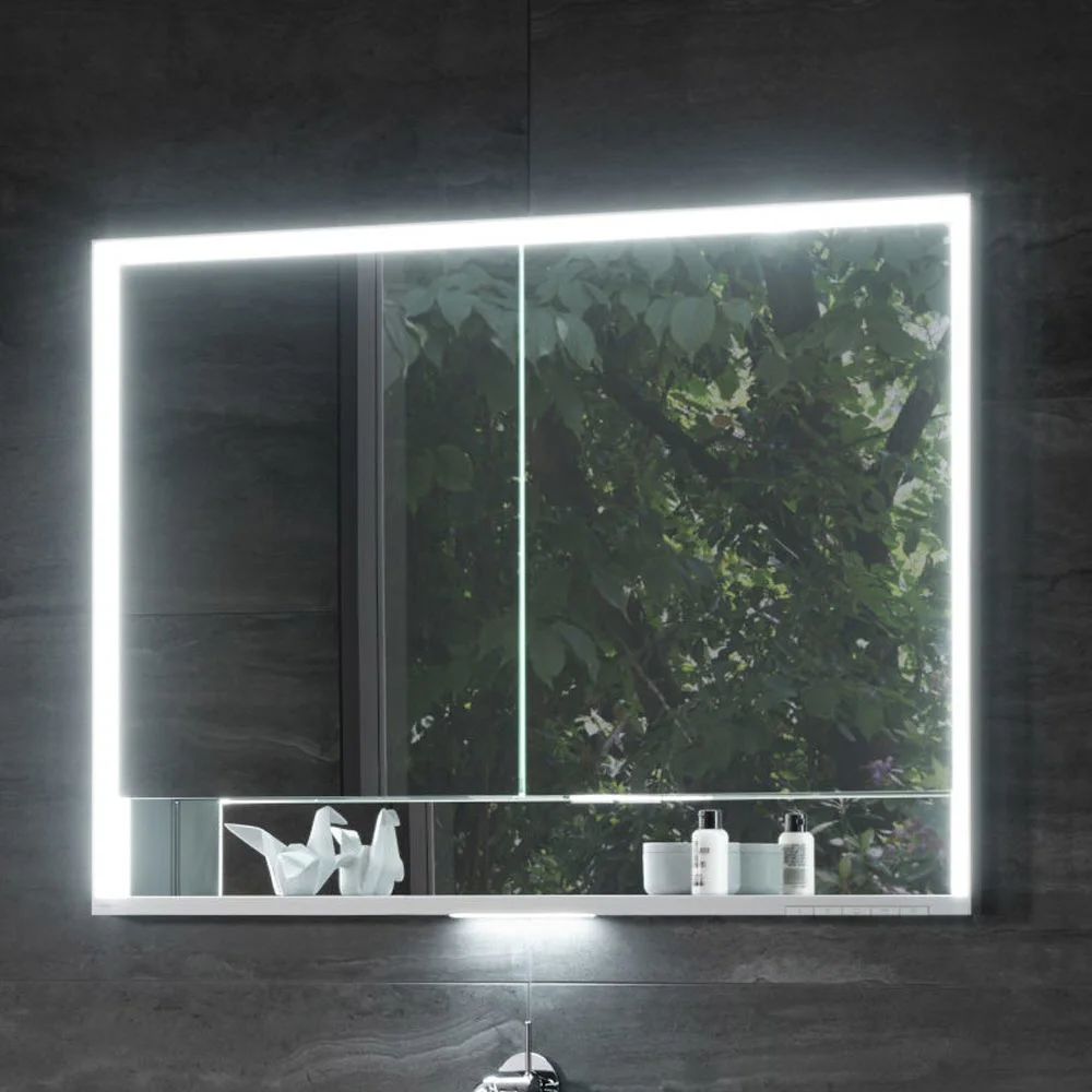 Keuco Royal Lumos Aufputz-Spiegelschrank 100 x 73,5 cm mit LED-Beleuchtung und Spiegelheizung, 2 Türen