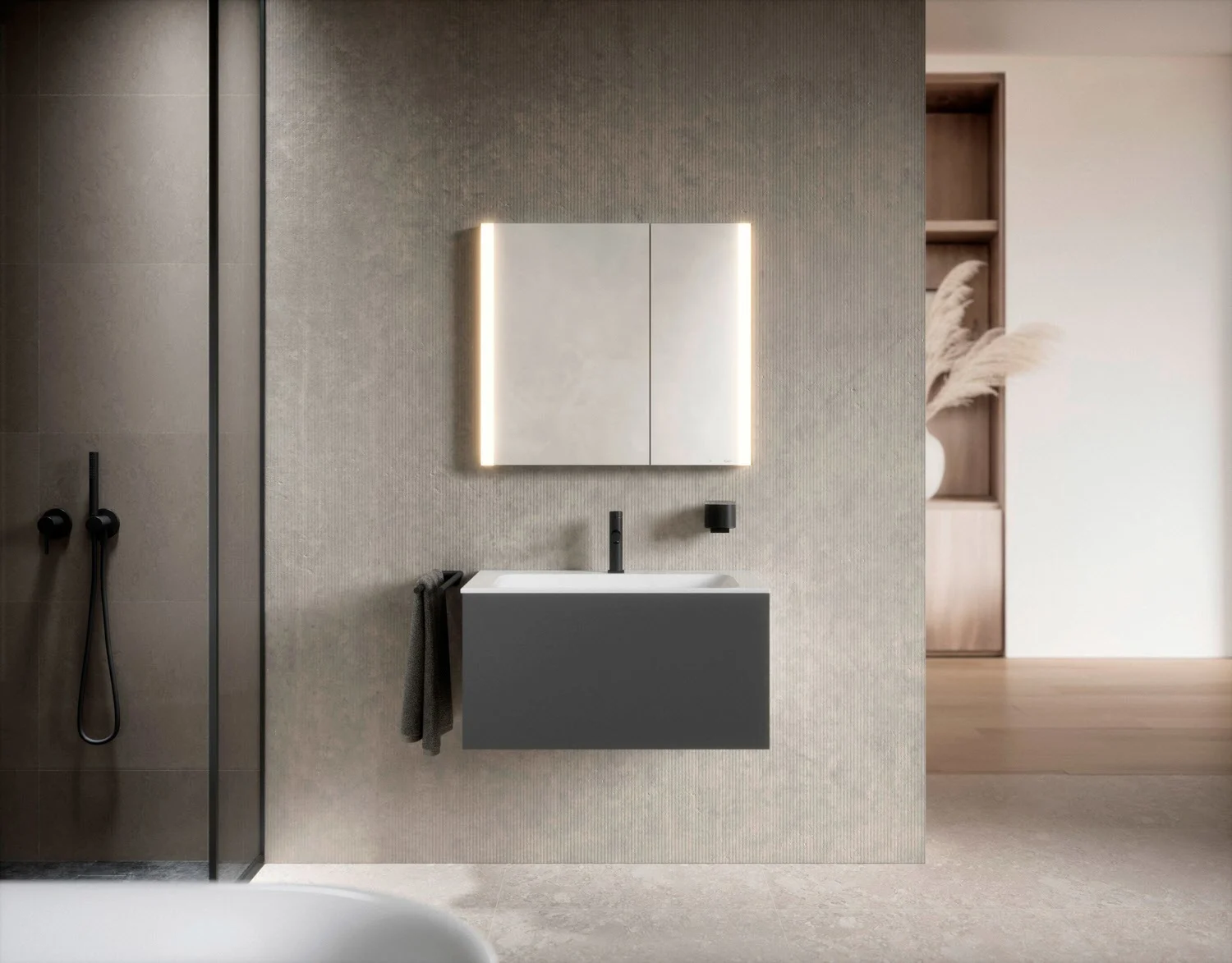 Keuco Royal Metis LED Aufputz-Spiegelschrank 80 x 71 cm, mit 2 Türen asymetrisch Bild 13