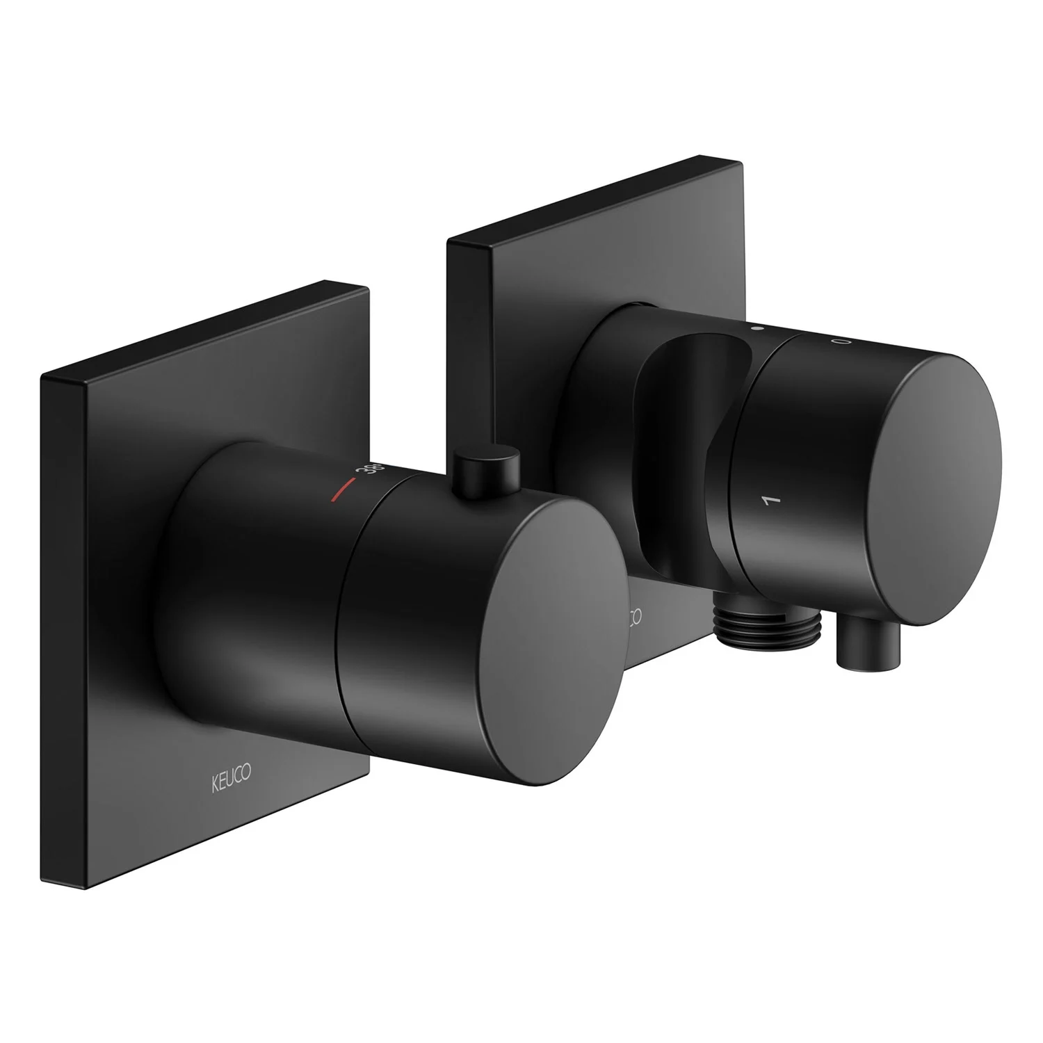 Keuco EDITION 11 Black Selection Thermostatarmatur Set für 2 Verbraucher, mit Schlauchanschluss und Brausehalter