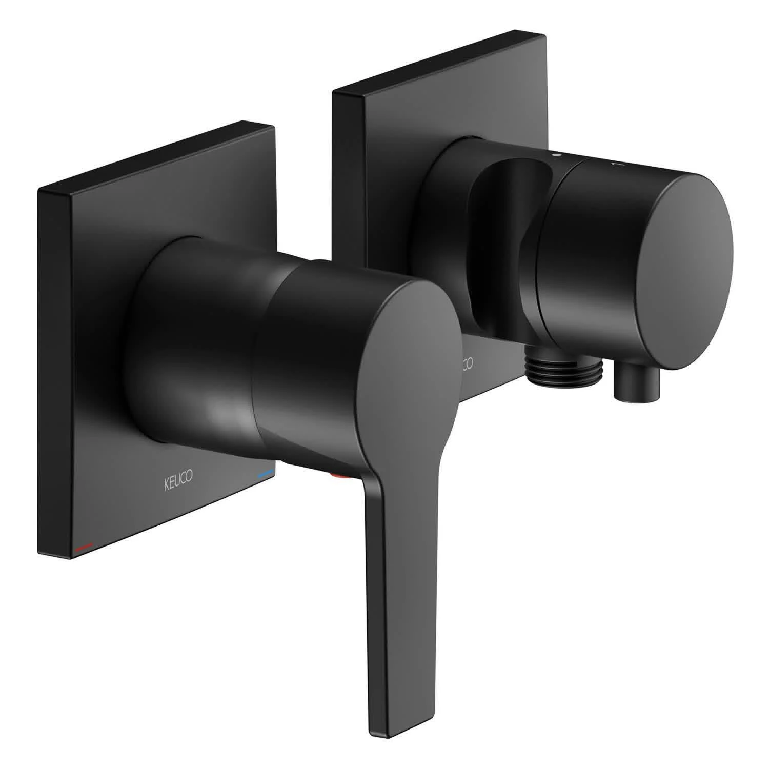 Keuco EDITION 11 Black Selection Einhebelmischer Set für 2 Verbraucher, mit Schlauchanschluss und Brausehalter