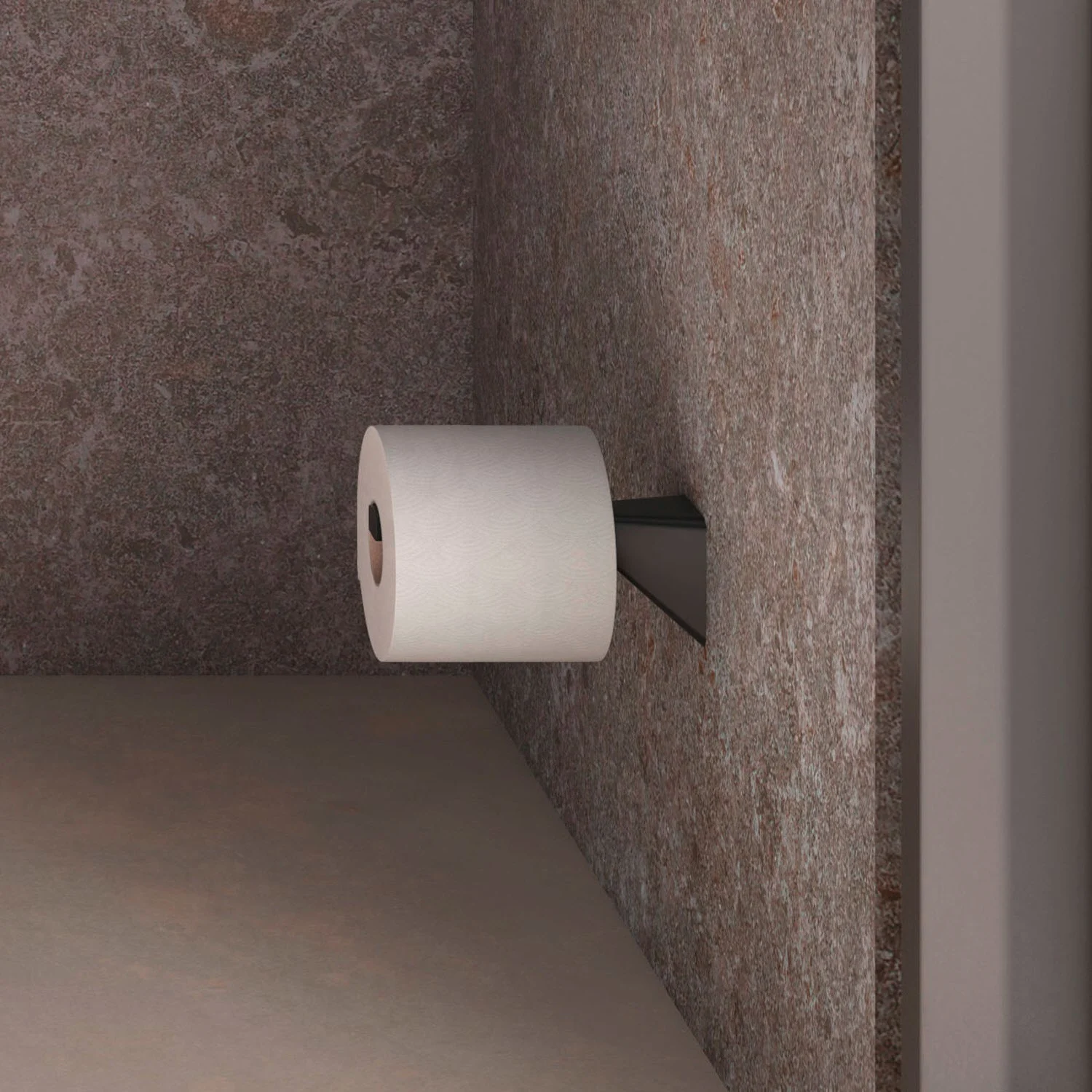 Uchwyt na zapasowe rolki zamontowany na kamiennej ścianie, Keuco