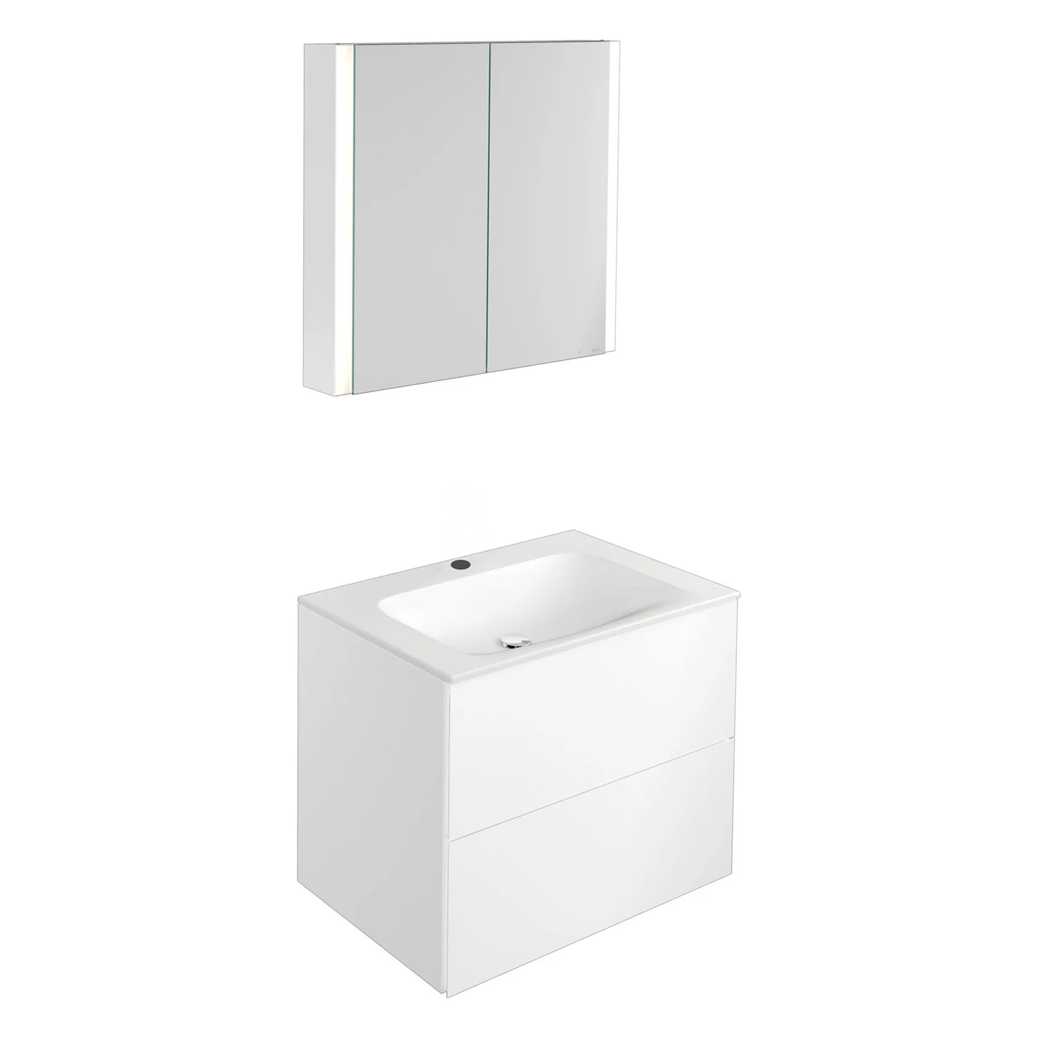 Keuco Apollo Keramik-Waschtisch mit Waschtischunterschrank und LED-Spiegelschrank 80 cm, 2 Auszüge Bild 2
