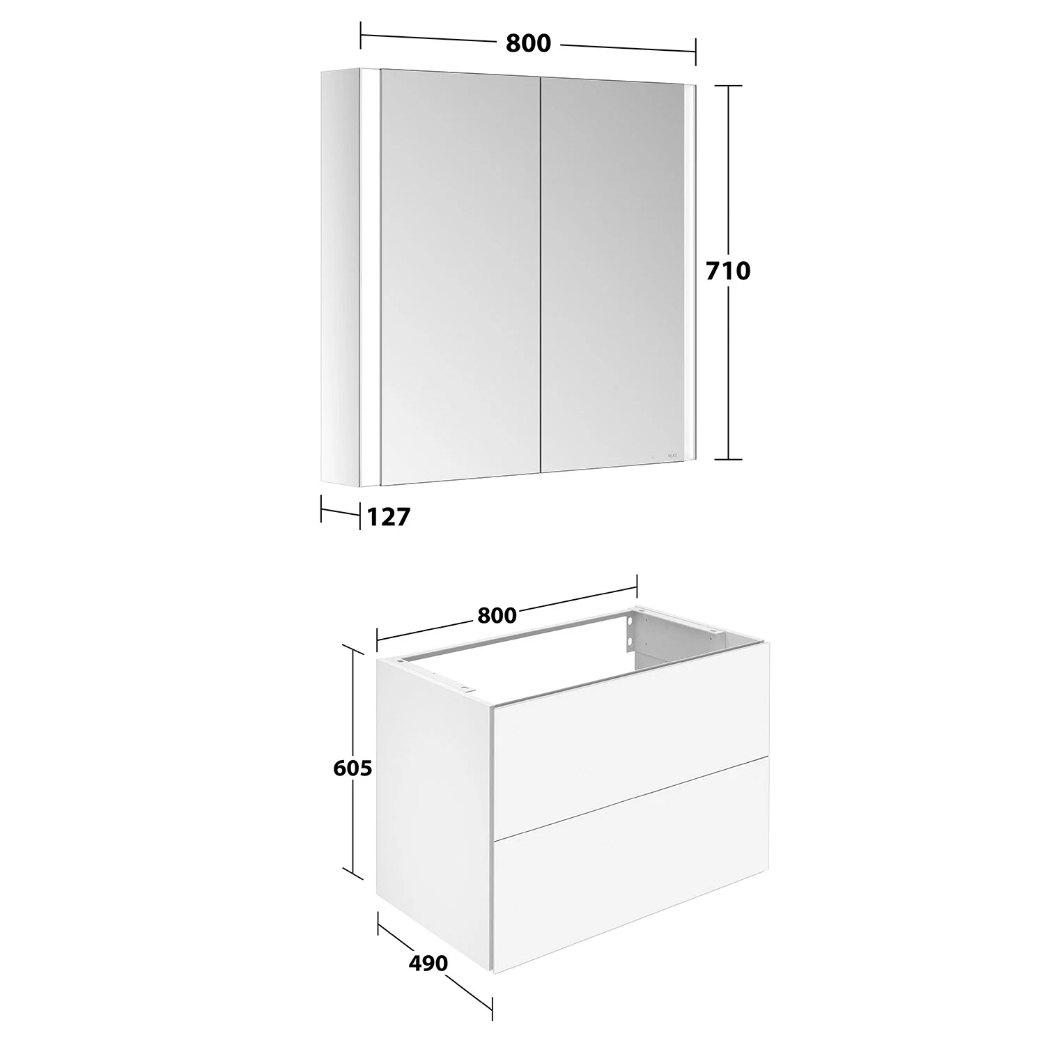 Keuco Apollo Keramik-Waschtisch mit Waschtischunterschrank und LED-Spiegelschrank 80 cm, 2 Auszüge Bild 5