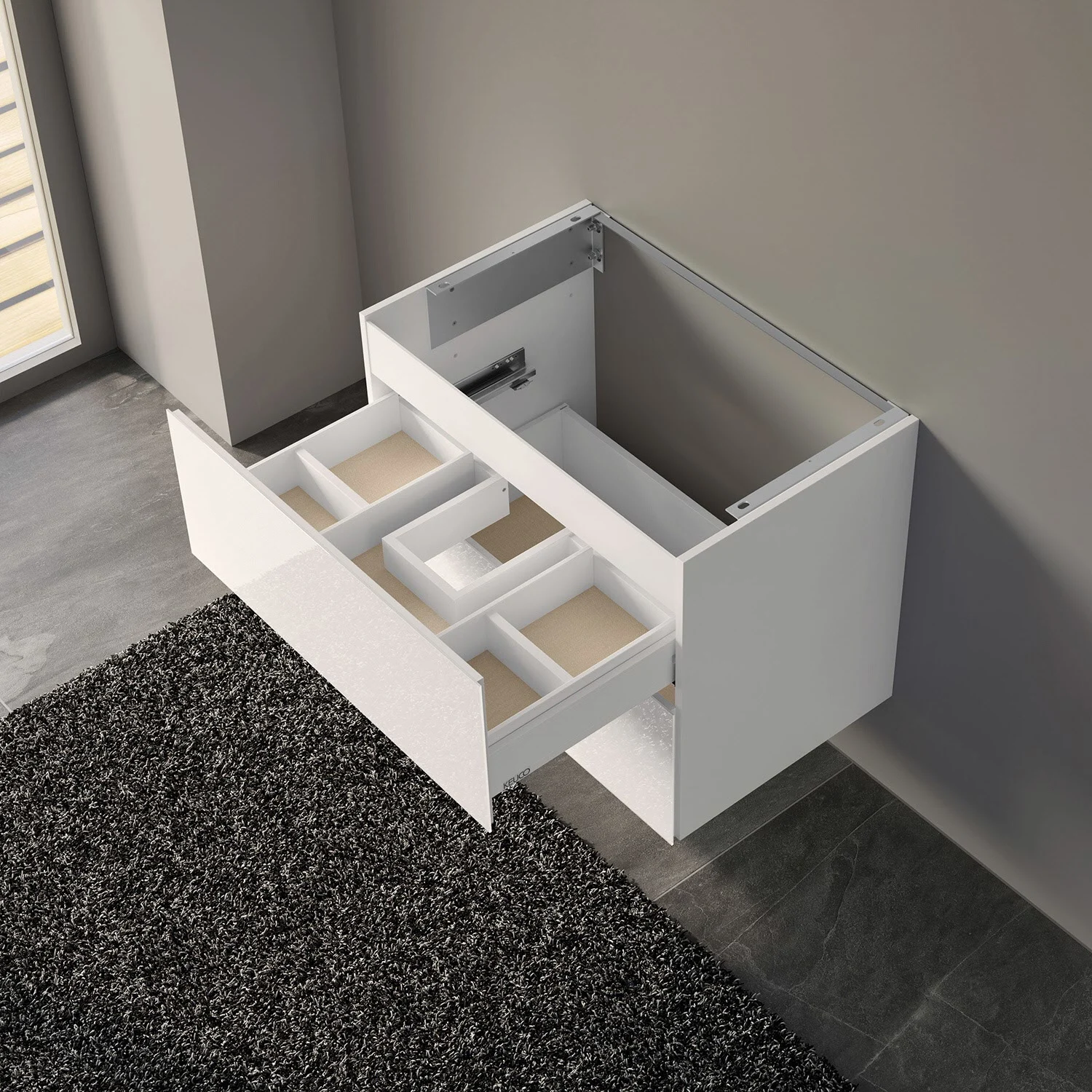 Keuco Apollo Keramik-Waschtisch mit Waschtischunterschrank und LED-Spiegelschrank 80 cm, 2 Auszüge Bild 9