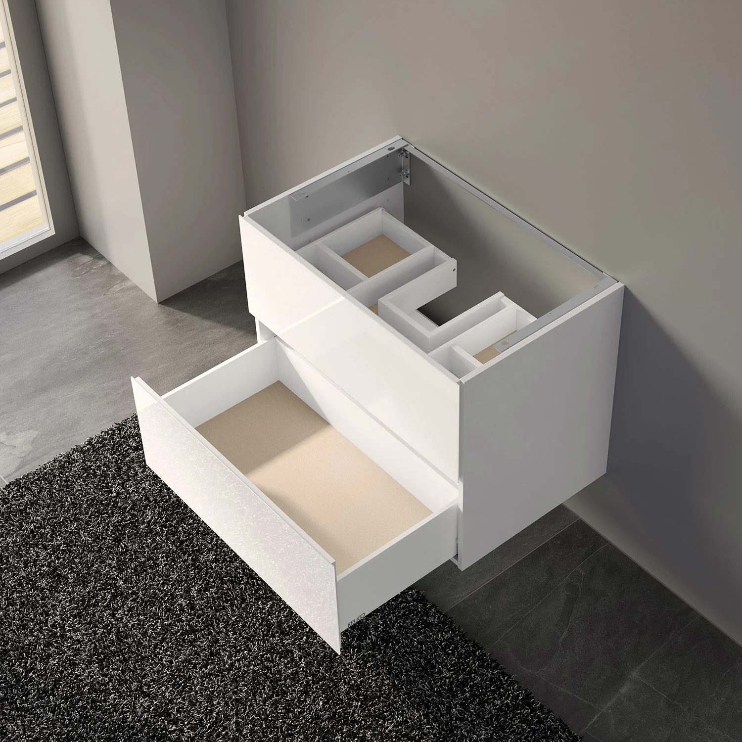 Keuco Apollo Keramik-Waschtisch mit Waschtischunterschrank und LED-Spiegelschrank 80 cm, 2 Auszüge Bild 10