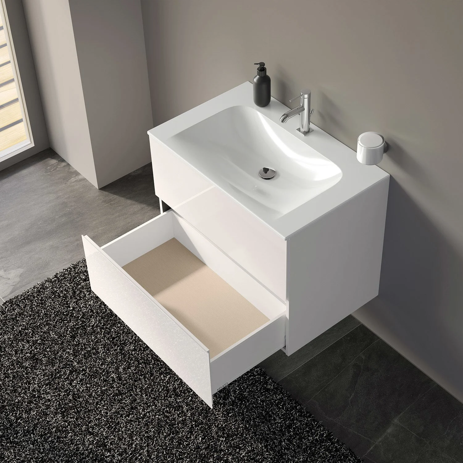 Keuco Apollo Keramik-Waschtisch mit Waschtischunterschrank und LED-Spiegelschrank 80 cm, 2 Auszüge Bild 11