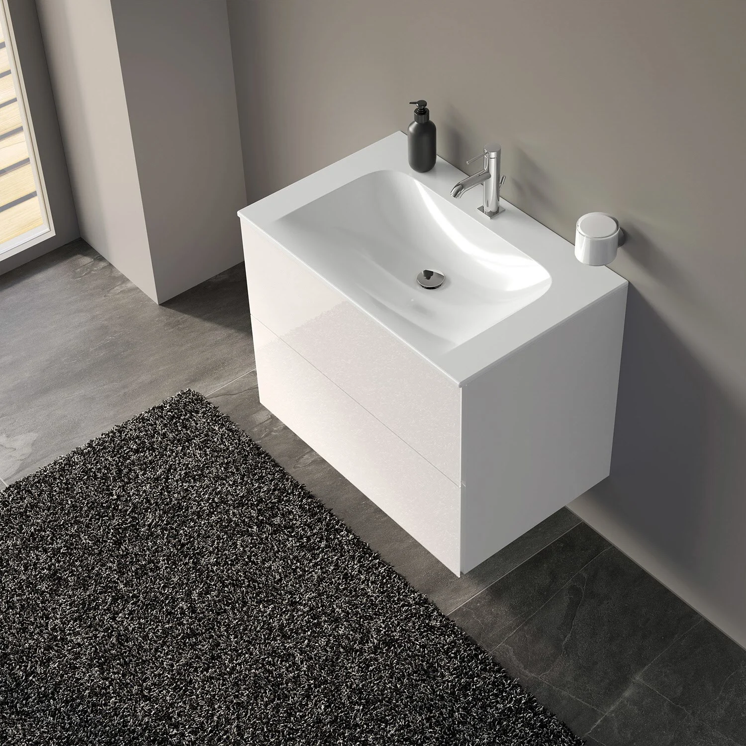 Keuco Apollo Keramik-Waschtisch mit Waschtischunterschrank und LED-Spiegelschrank 80 cm, 2 Auszüge Bild 12