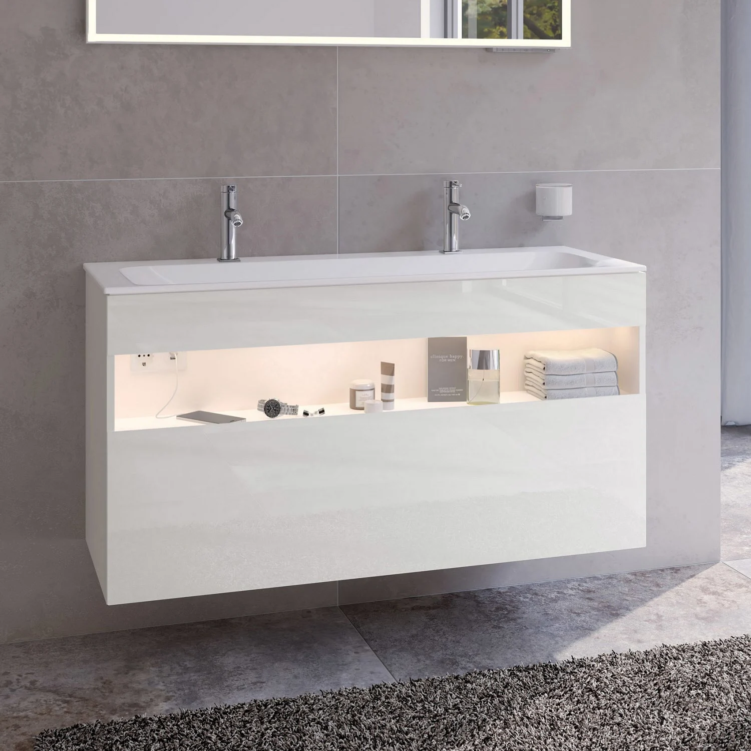 Keuco Stageline Waschtischunterbau 120 x 62,5 cm, mit 1 Auszug und LED-Fachbeleuchtung
