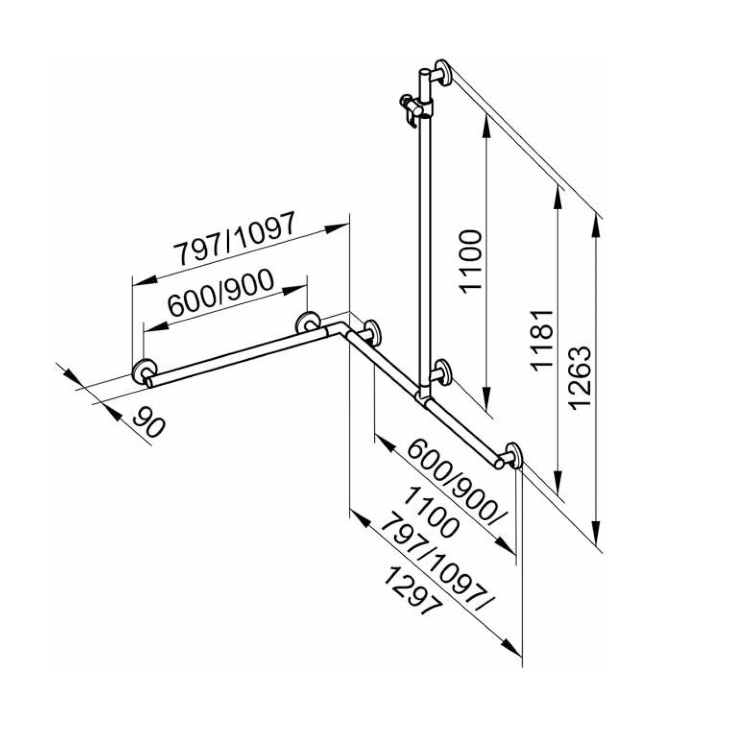 Keuco Plan Care Duschhandlauf mit Brausestange 80 x 80 cm Bild 2