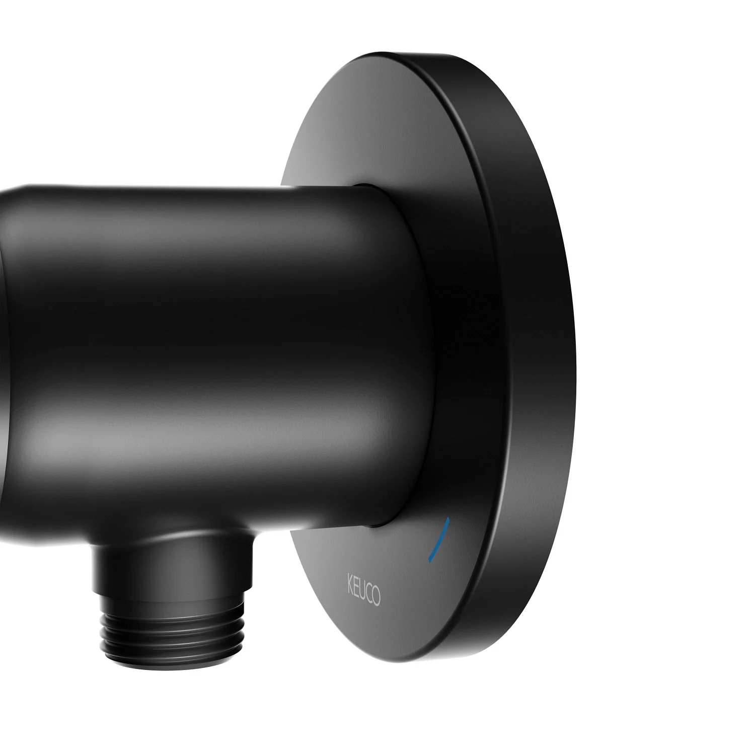 Czarna okrągła armatura prysznicowa z przyłączem widok z boku, Keuco