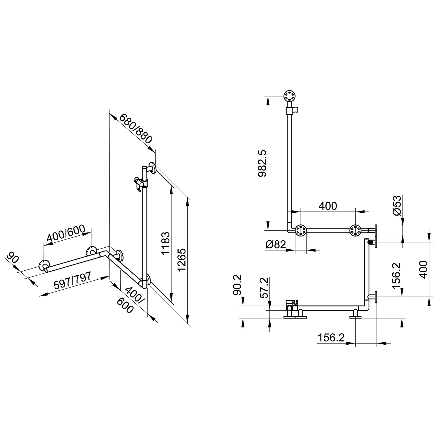 Keuco Plan Care Duschhandlauf mit Brausestange 60 x 60 cm Bild 2