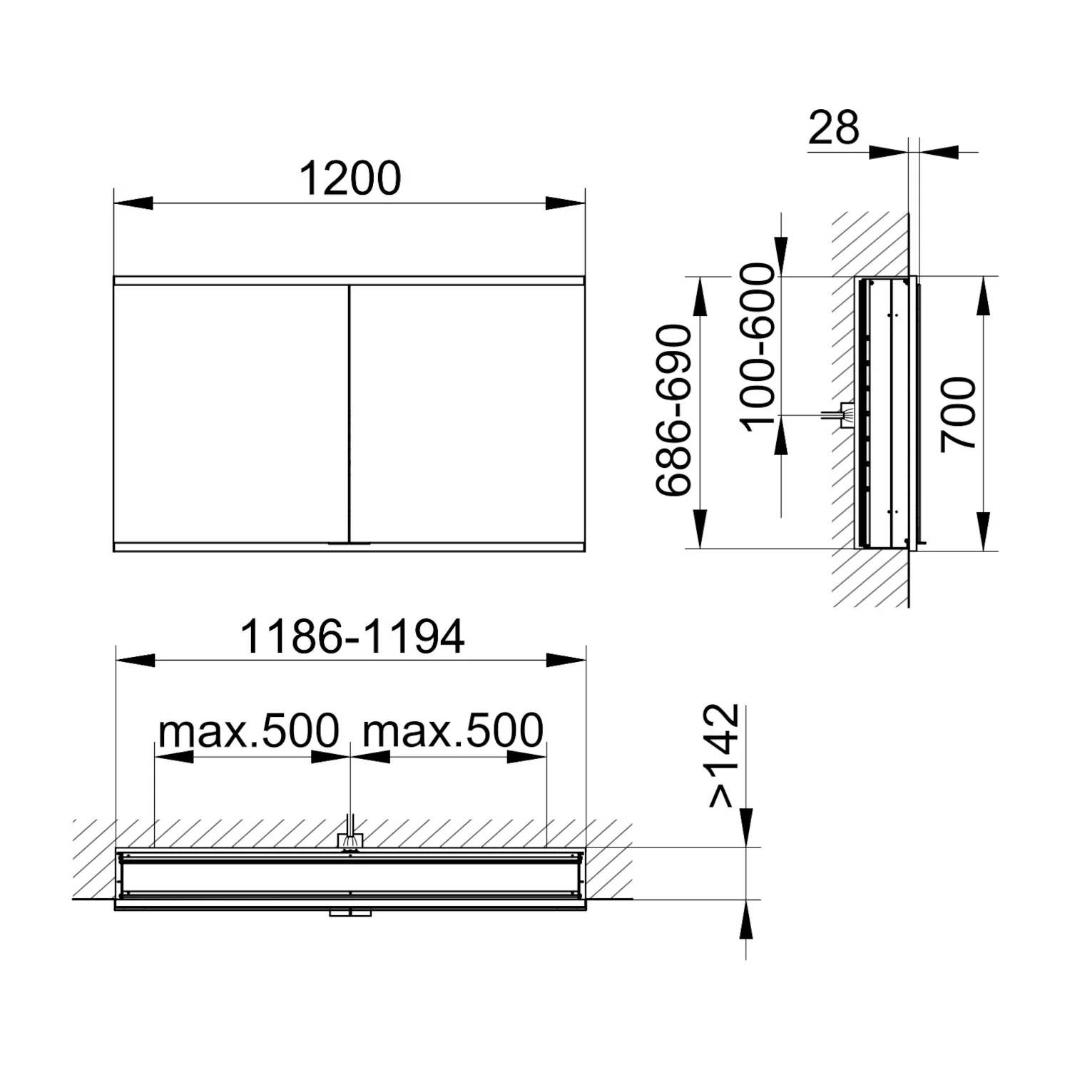 Keuco Royal P94 Unterputz-Spiegelschrank 2-türig 120 x 14,7 cm, mit LED-Beleuchtung Bild 5