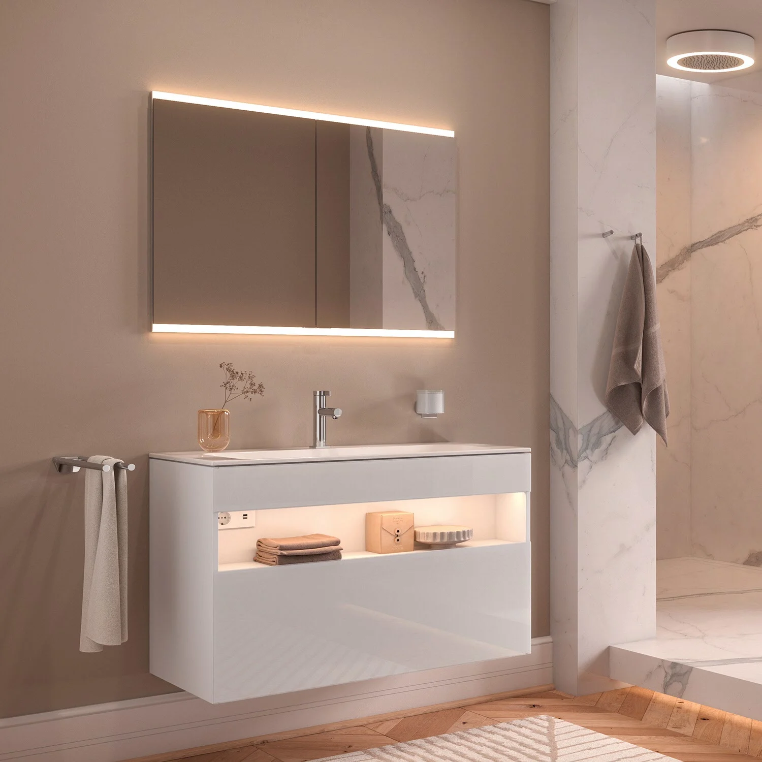 Keuco Royal P94 Unterputz-Spiegelschrank 2-türig 120 x 10,7 cm, mit LED-Beleuchtung Bild 11