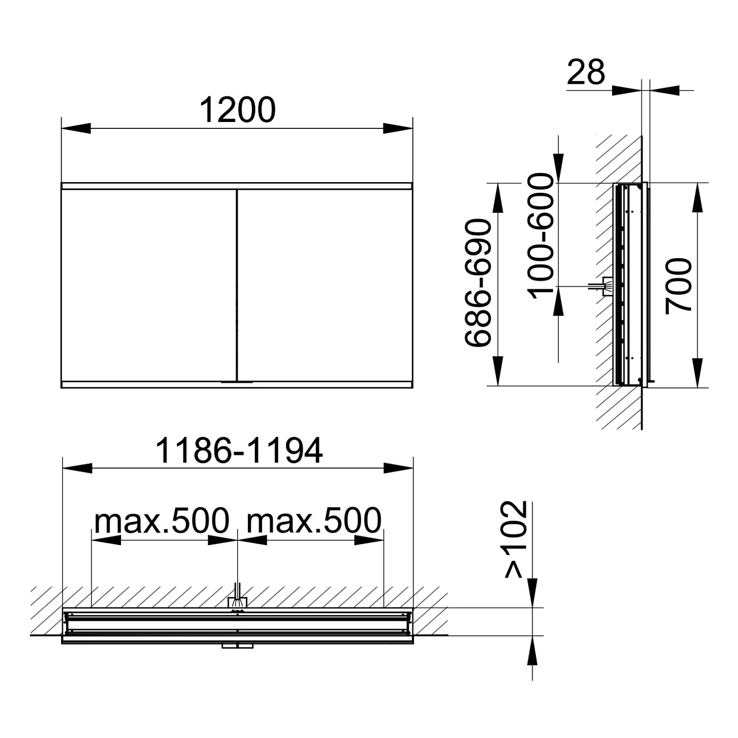 Keuco Royal P94 Unterputz-Spiegelschrank 2-türig 120 x 10,7 cm, mit LED-Beleuchtung Bild 5