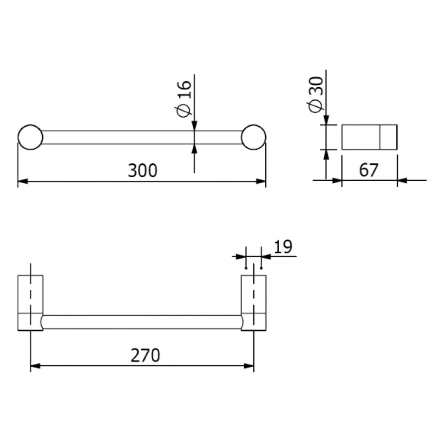 Rysunek techniczny uchwytu na ręcznik 30 cm, Kludi