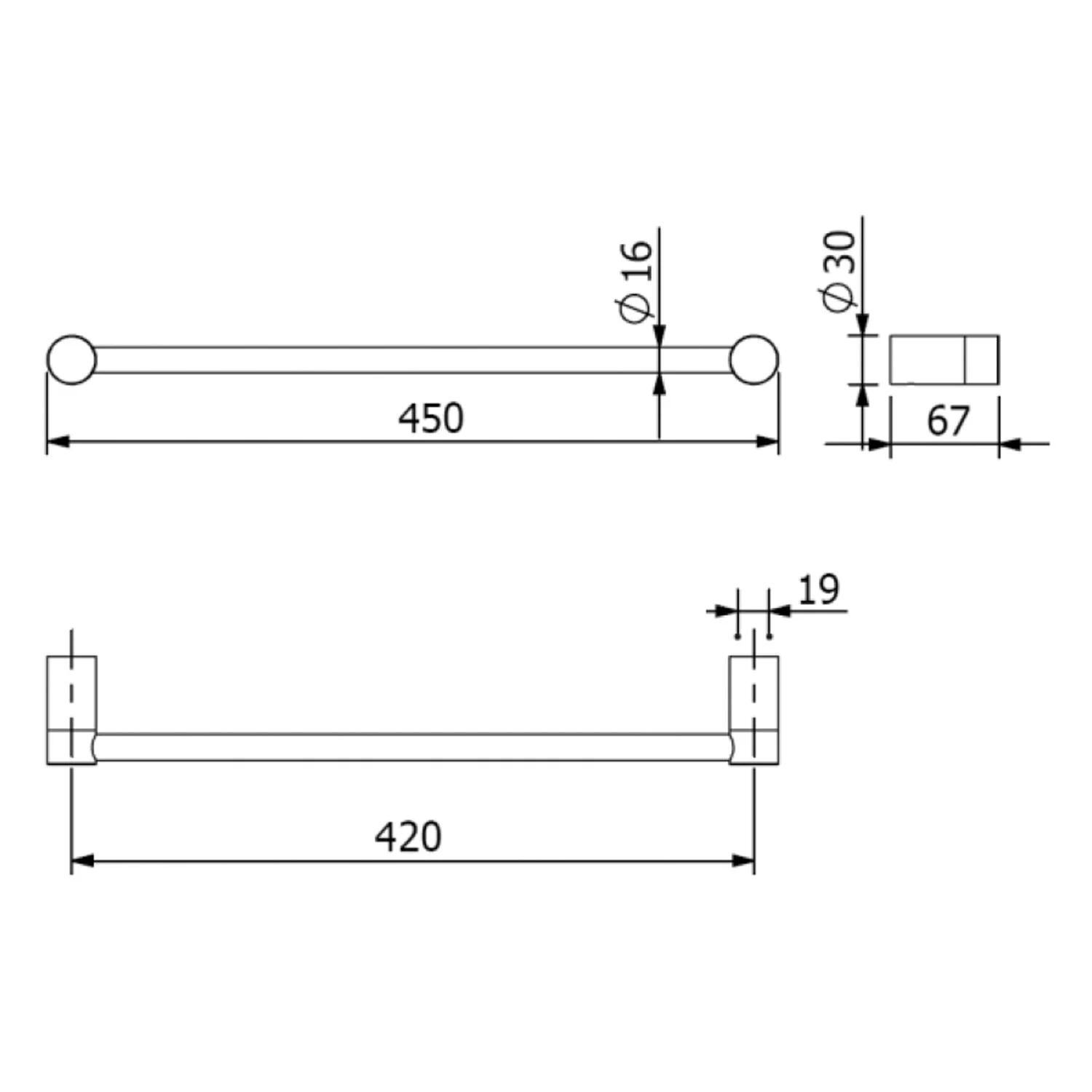Rysunek techniczny uchwytu na ręczniki 45 cm, Kludi